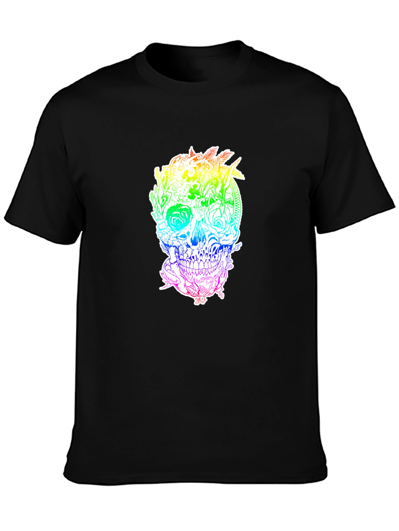 Rainbow Floral Skull Graphic Tee