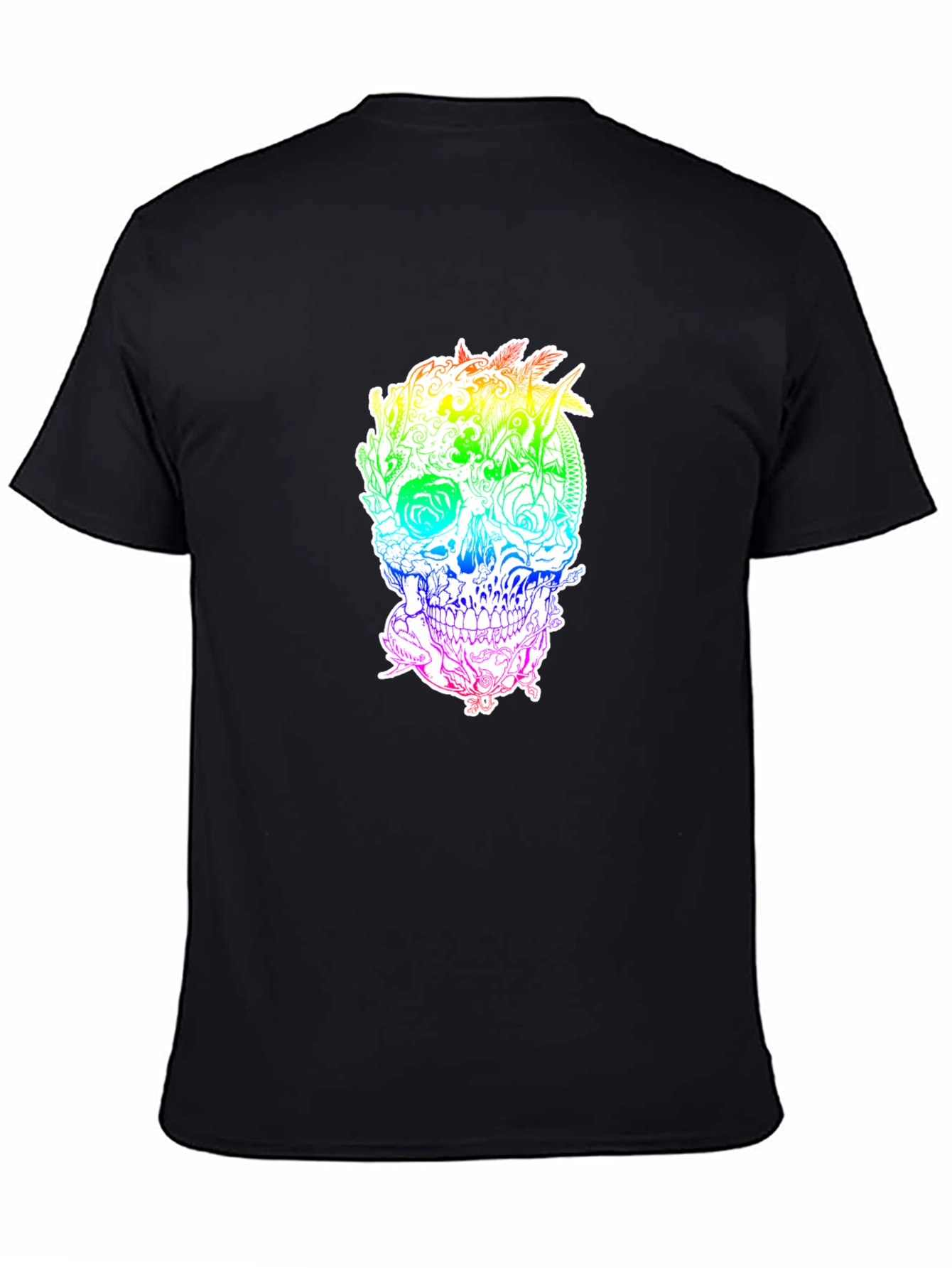 Rainbow Floral Skull Graphic Tee