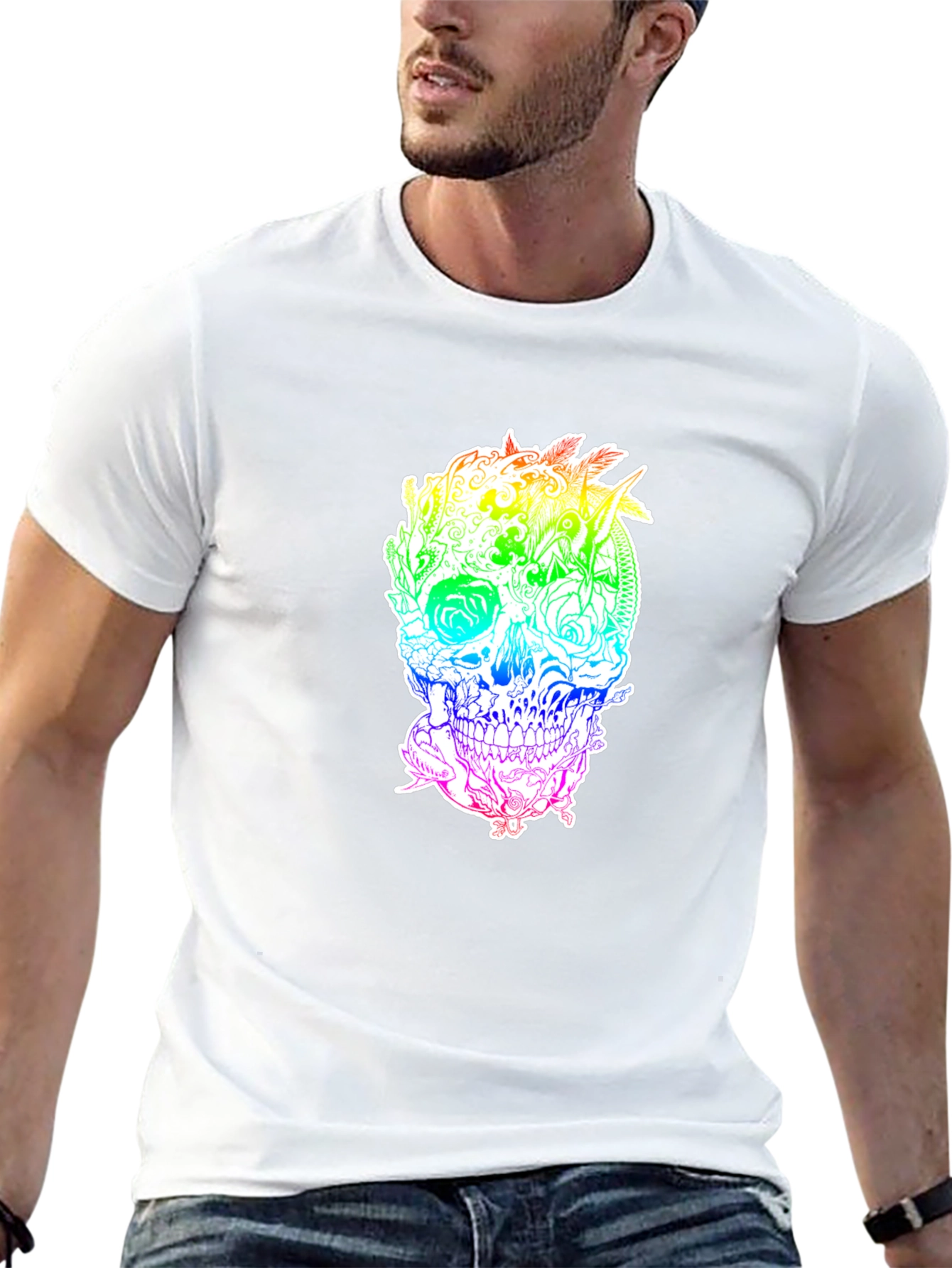 Rainbow Floral Skull Graphic Tee