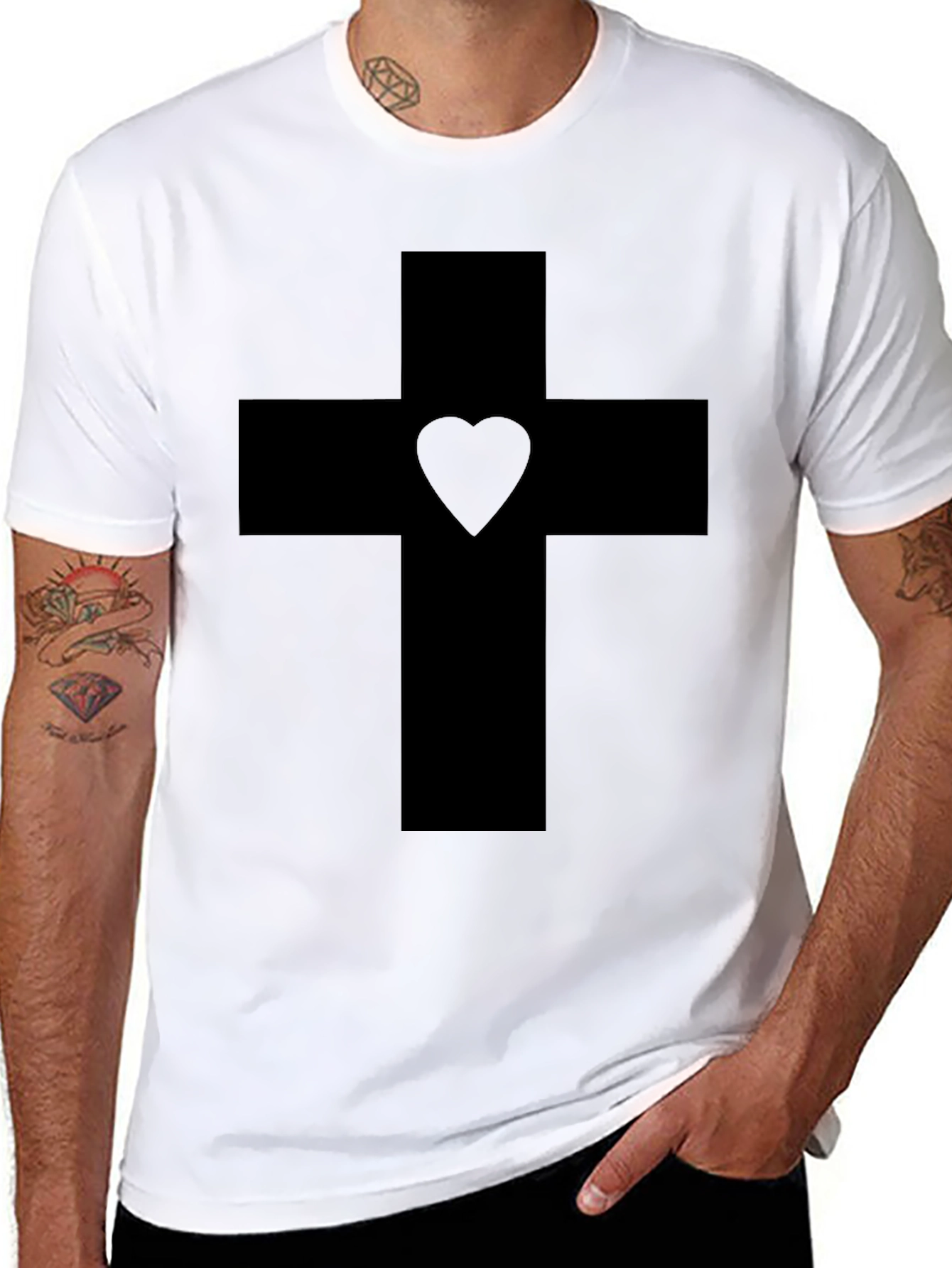 Cross with Heart Graphic Tee - Black Unisex T-Shirt