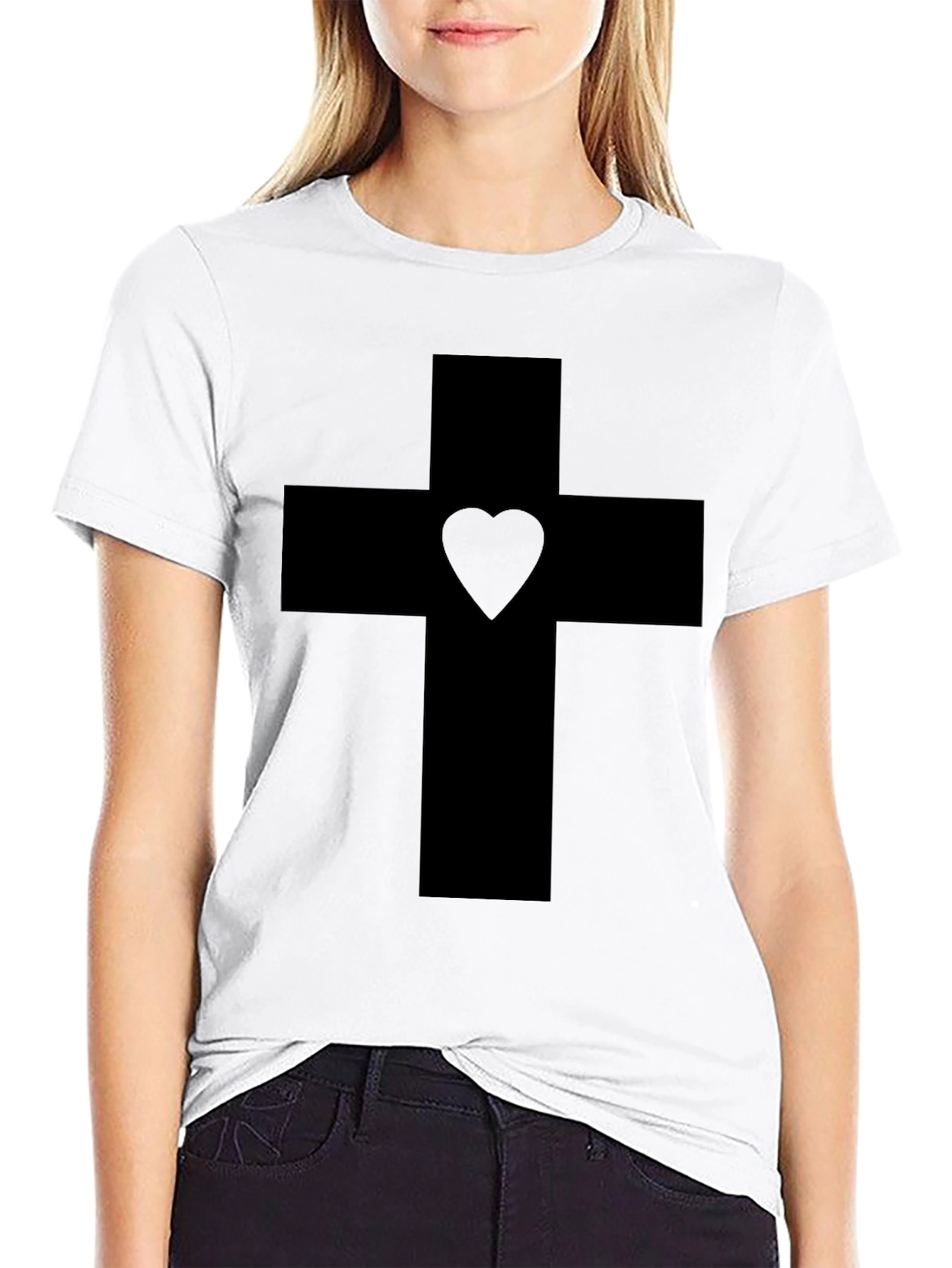 Cross with Heart Graphic Tee - Black Unisex T-Shirt