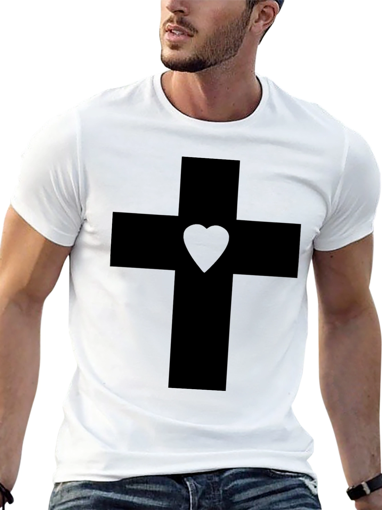 Cross with Heart Graphic Tee - Black Unisex T-Shirt