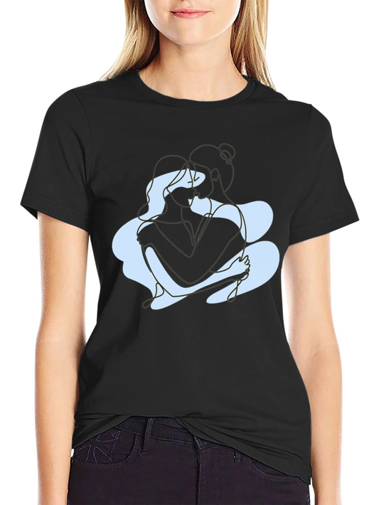 Abstract Couple Embrace Graphic Tee - Black