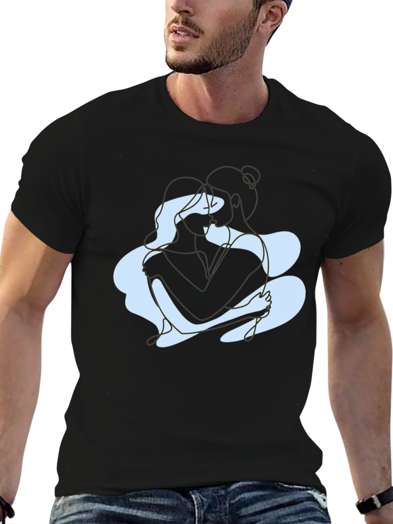 Abstract Couple Embrace Graphic Tee - Black