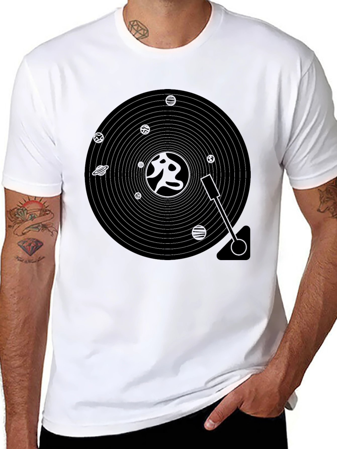 Cool Black Record Player Graphic Tee