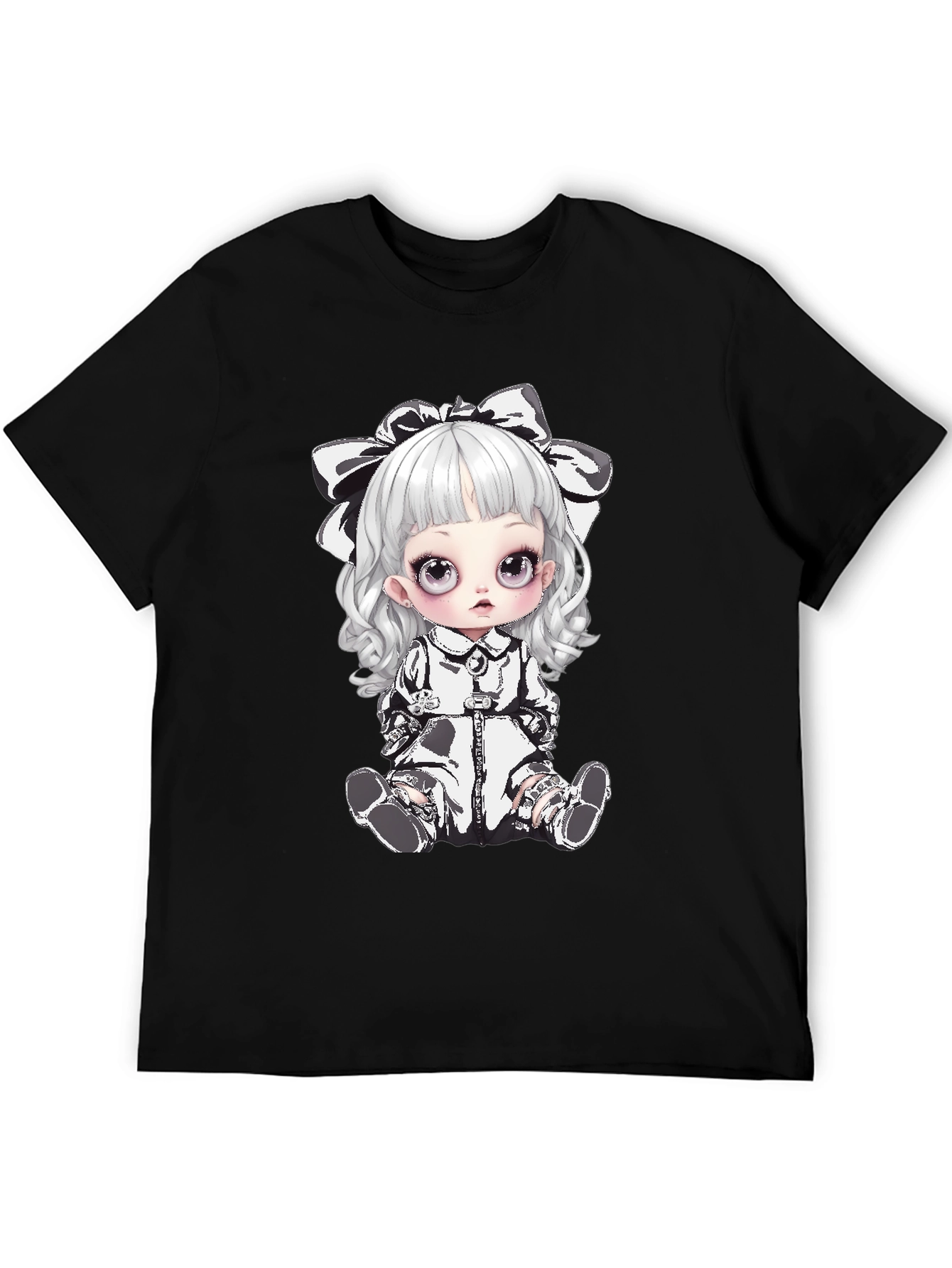 Black T-Shirt with Gothic Doll Design
