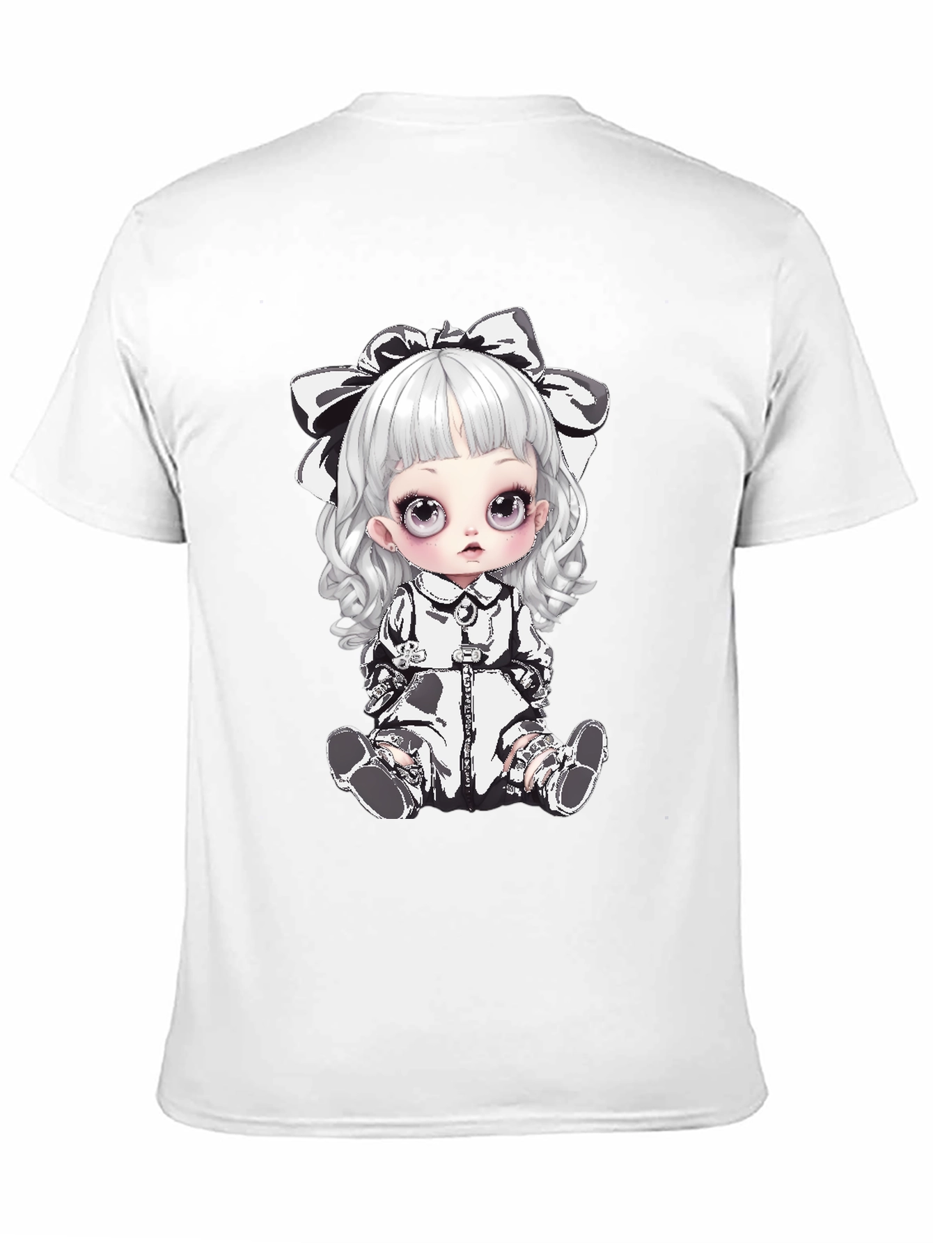 Black T-Shirt with Gothic Doll Design