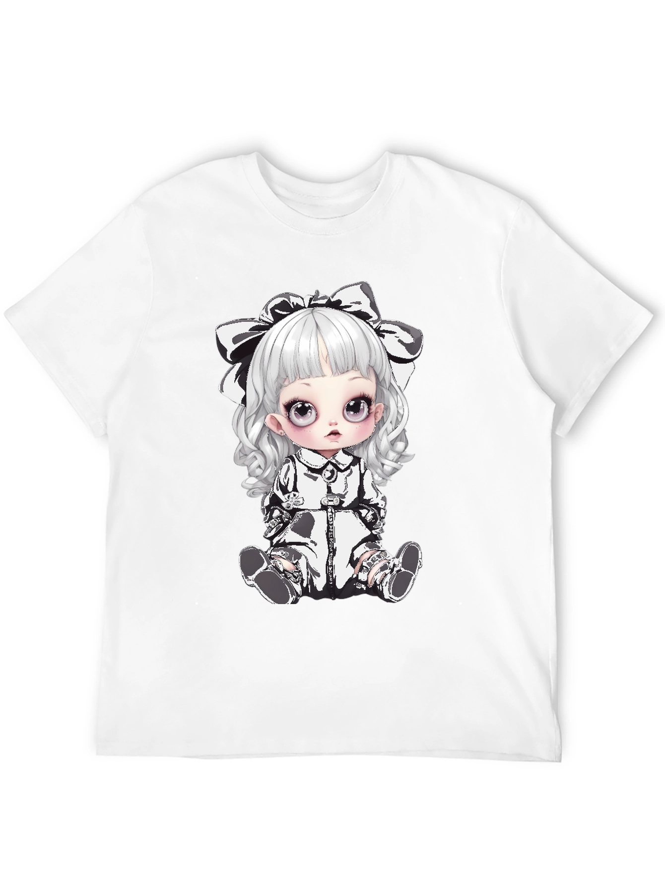 Black T-Shirt with Gothic Doll Design