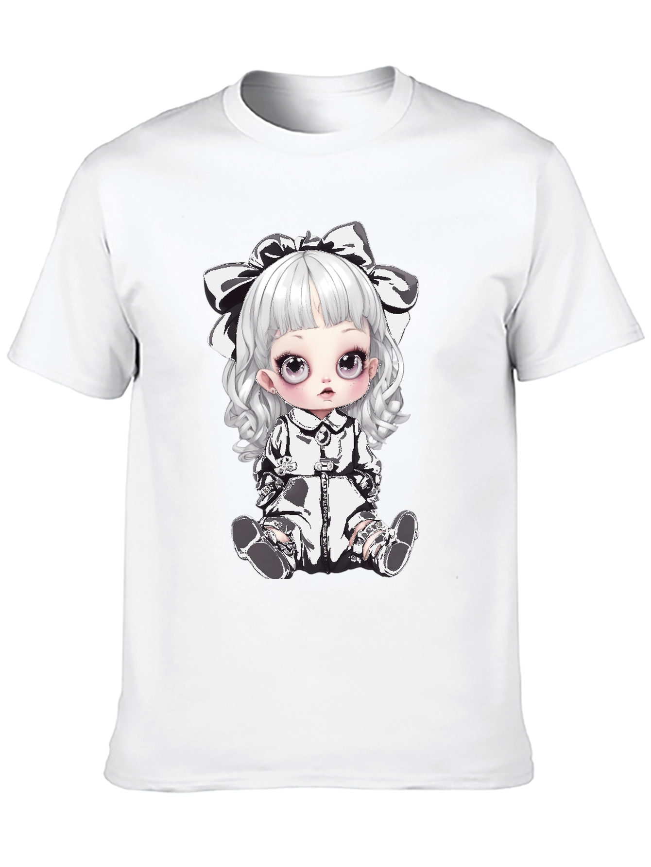 Black T-Shirt with Gothic Doll Design
