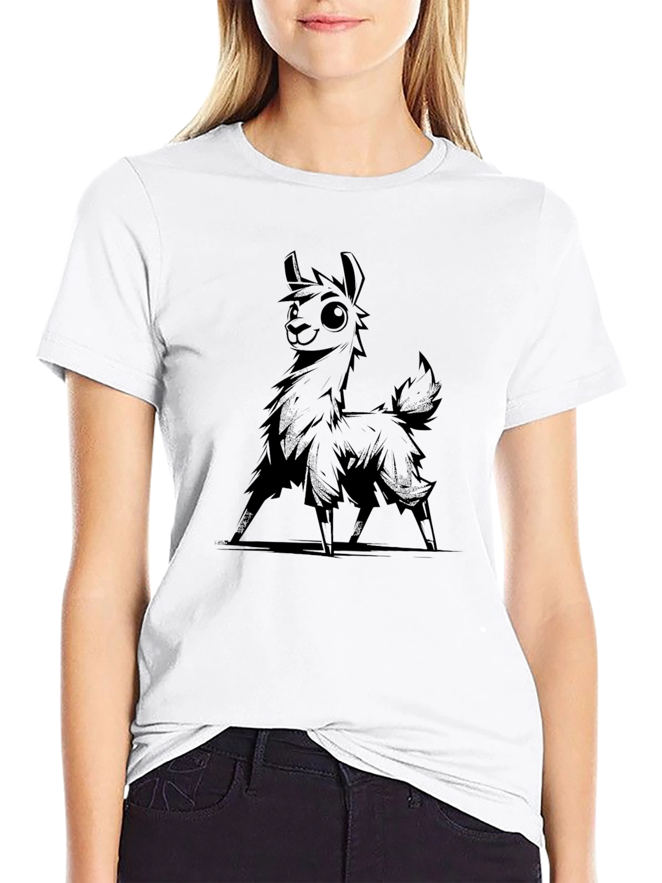 Cool Llama Graphic Black T-Shirt