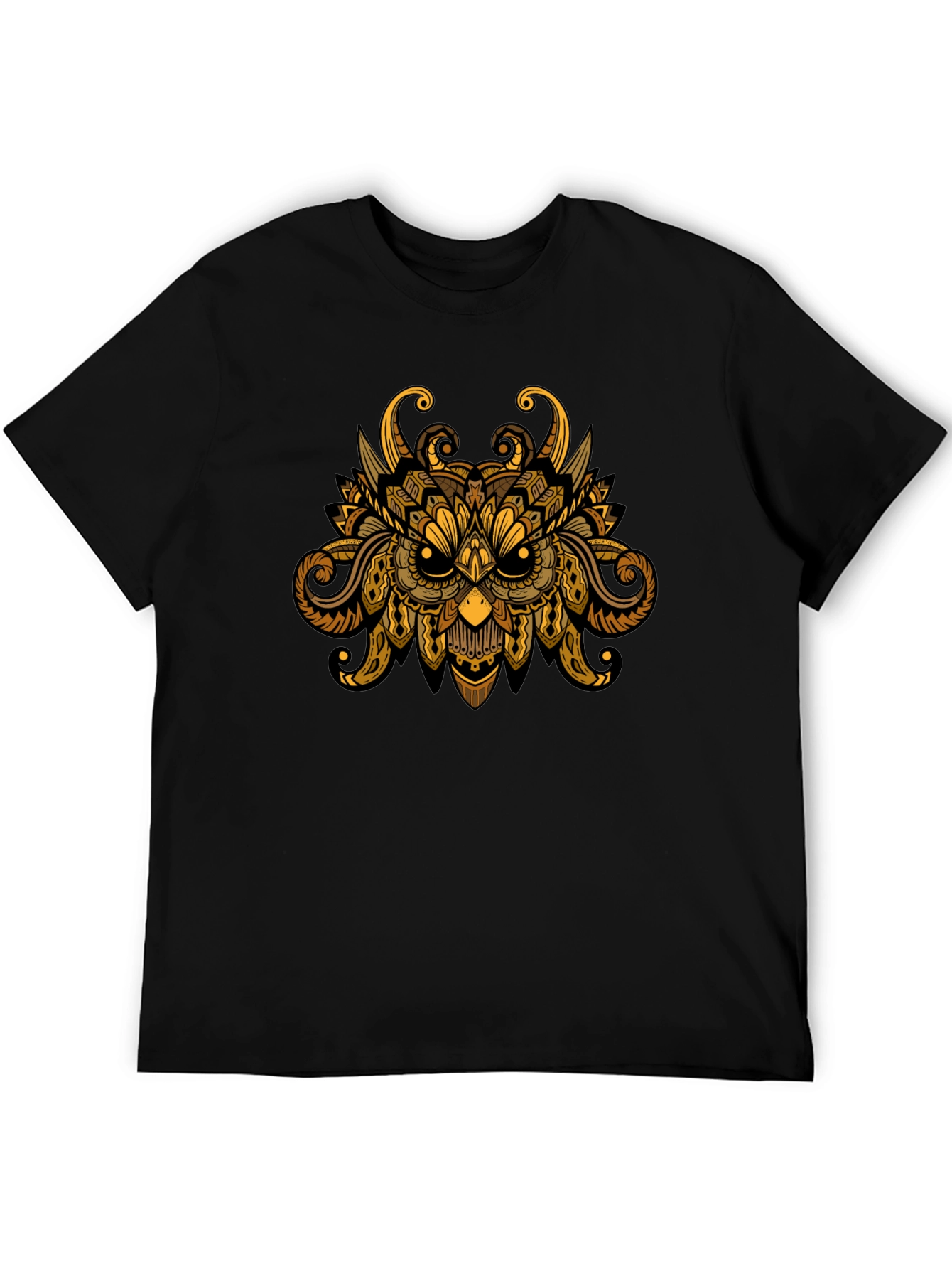 Owl Mandala Graphic Print Black T-Shirt