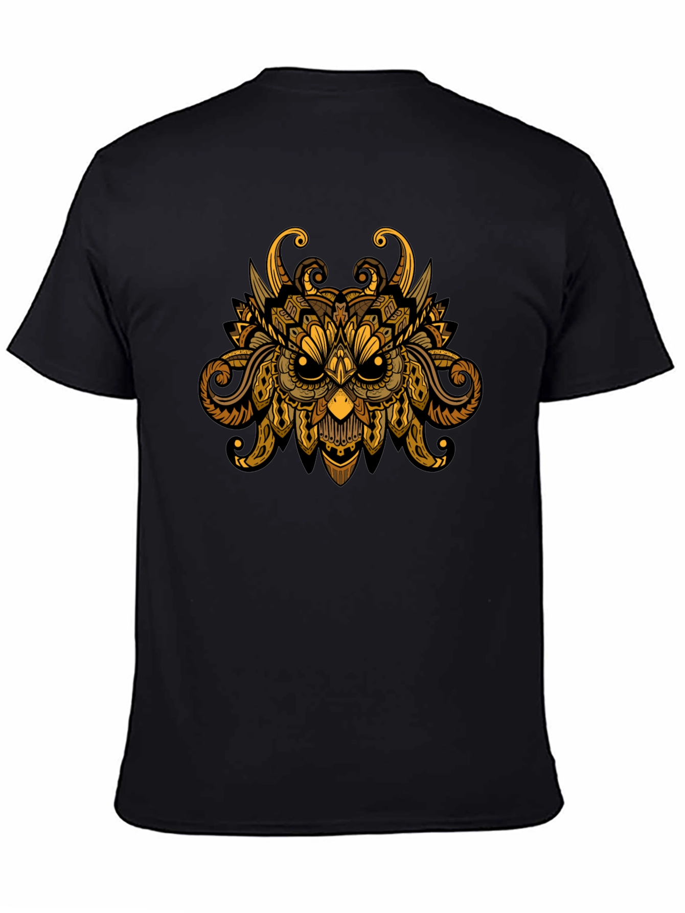 Owl Mandala Graphic Print Black T-Shirt