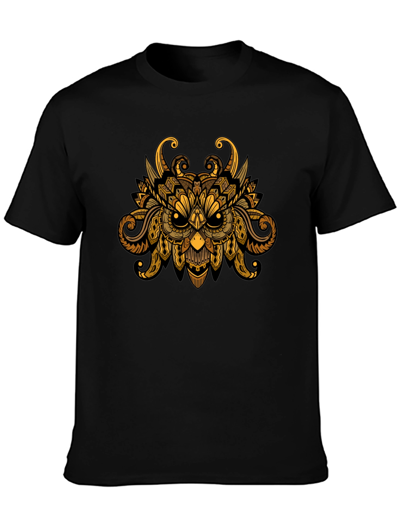 Owl Mandala Graphic Print Black T-Shirt