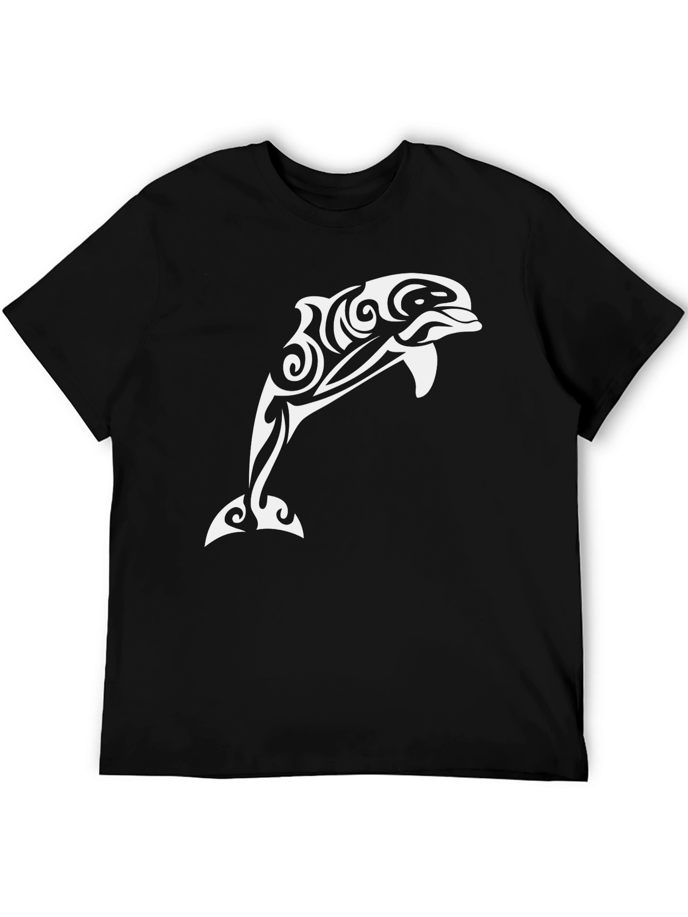 Tribal Dolphin Graphic Tee - Black Cotton Shirt