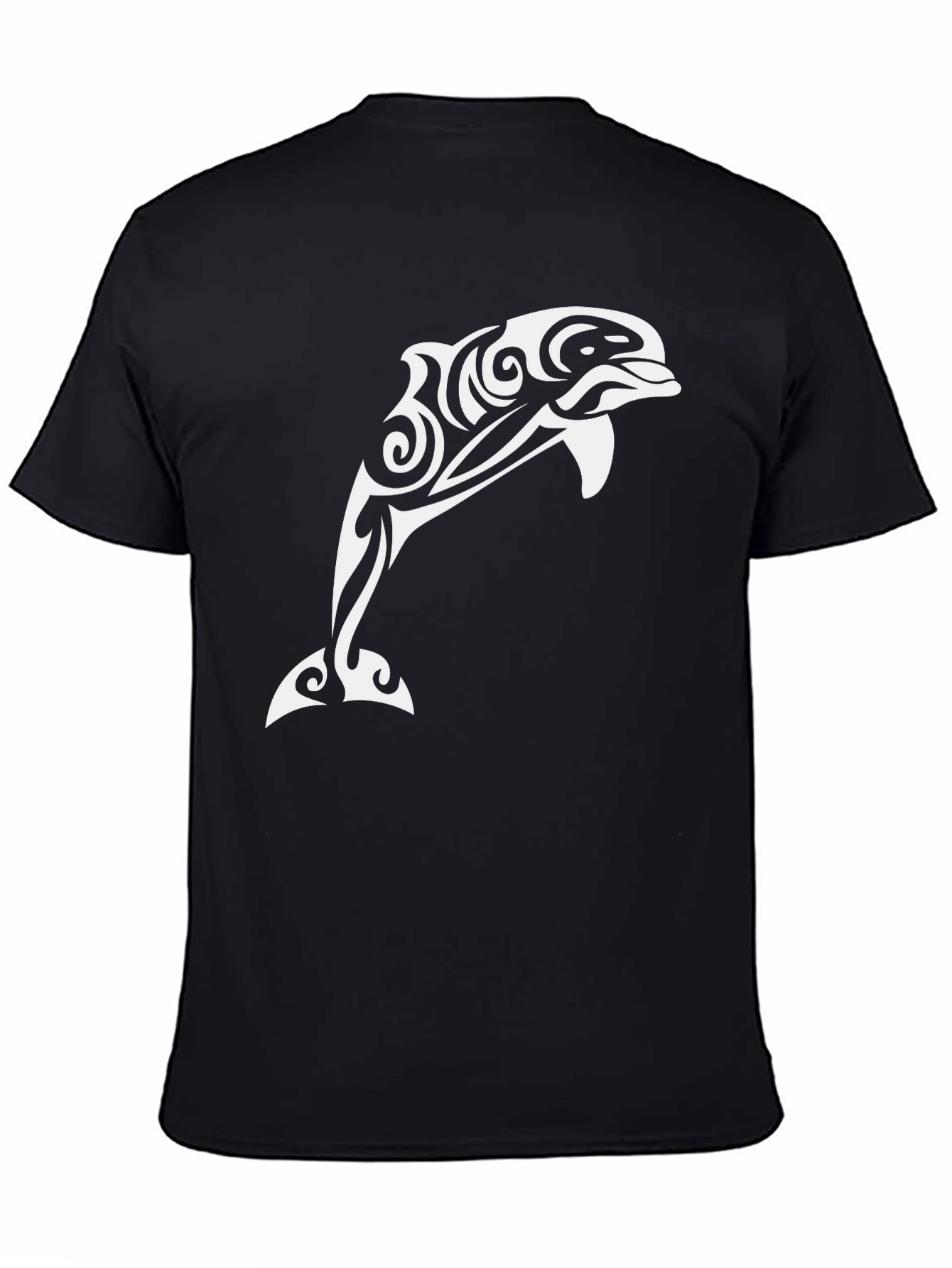 Tribal Dolphin Graphic Tee - Black Cotton Shirt