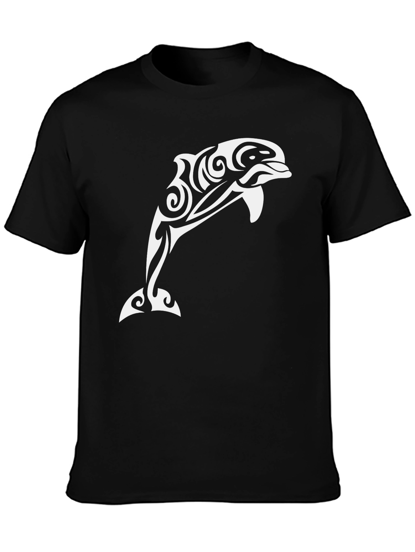 Tribal Dolphin Graphic Tee - Black Cotton Shirt