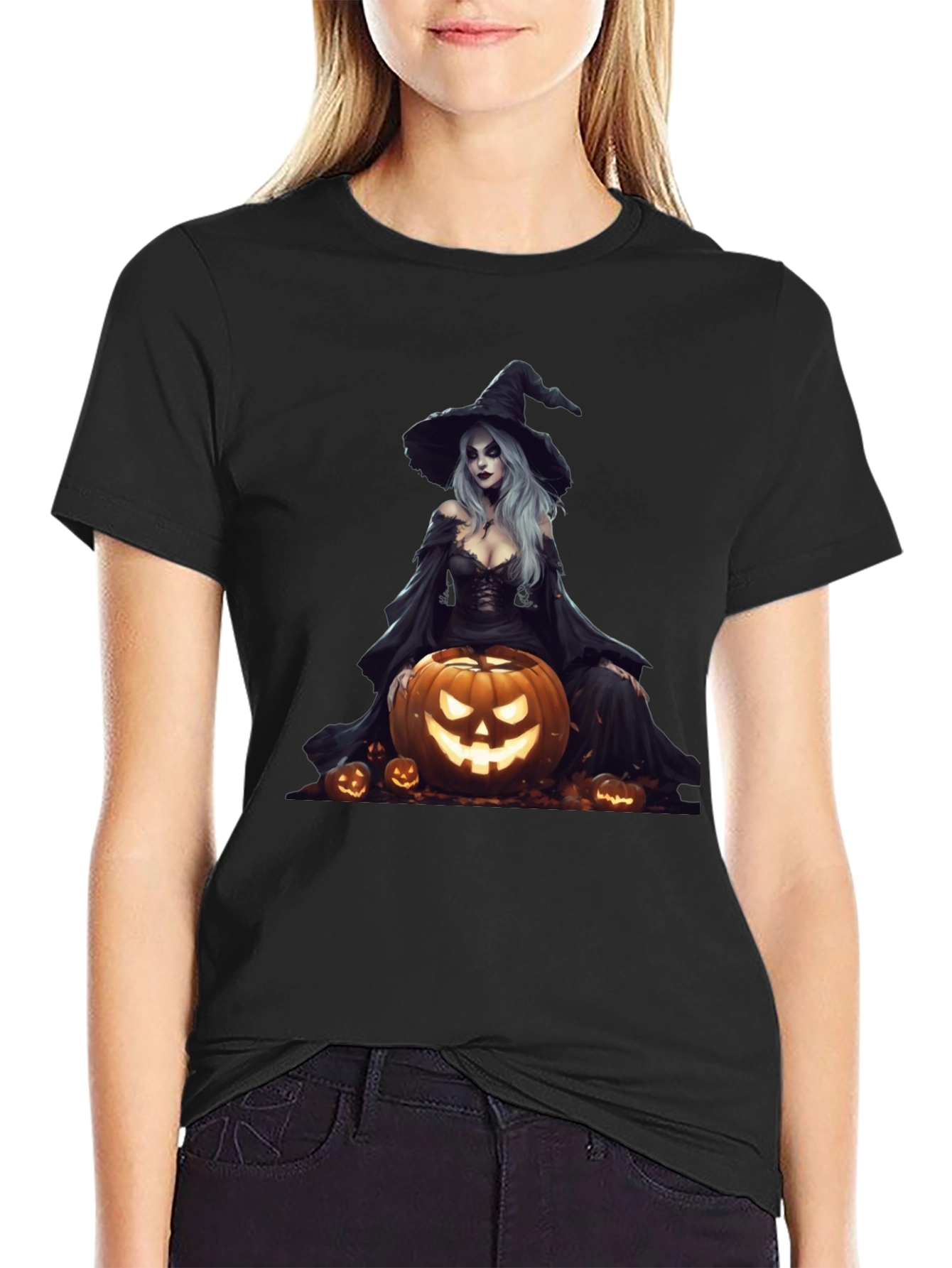 Witch & Pumpkin Graphic Tee - Halloween Shirt