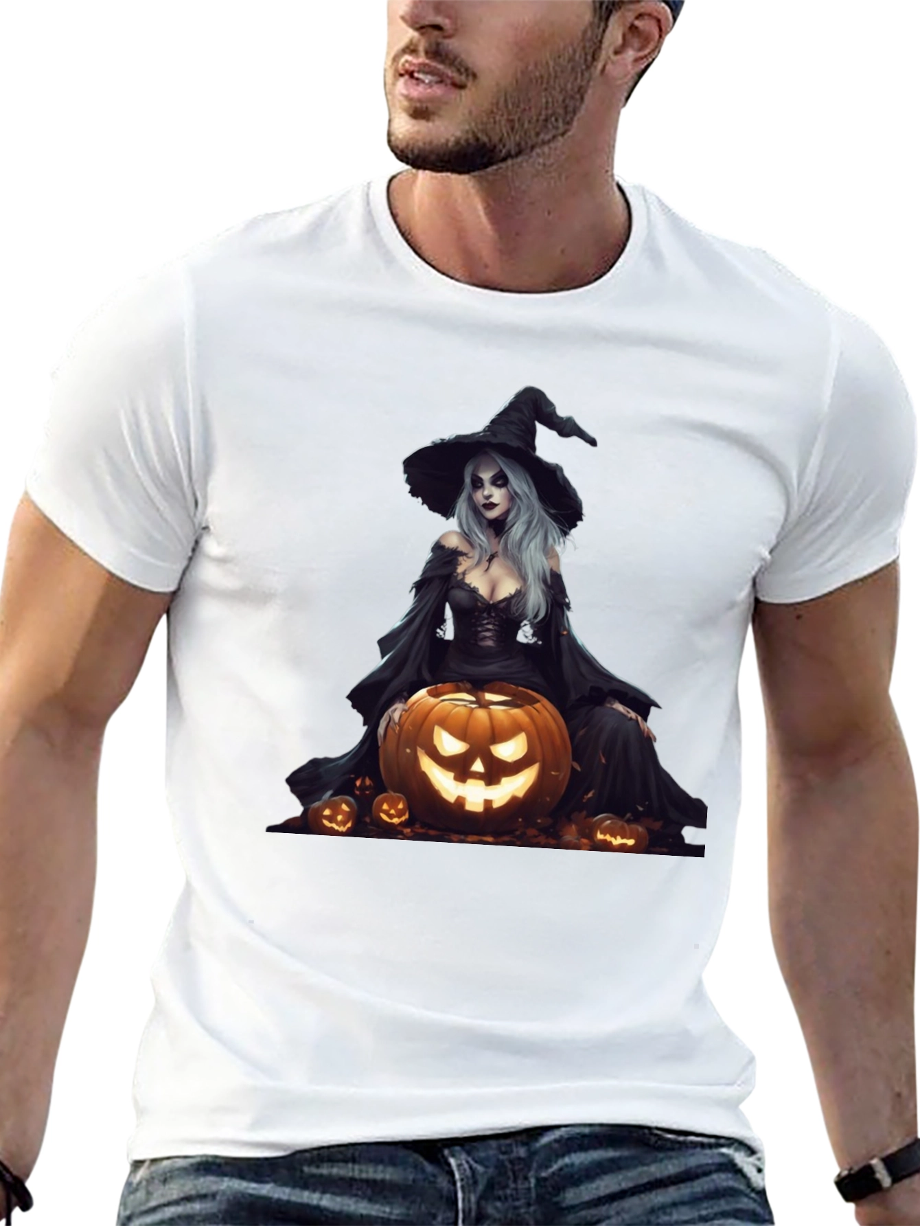 Witch & Pumpkin Graphic Tee - Halloween Shirt