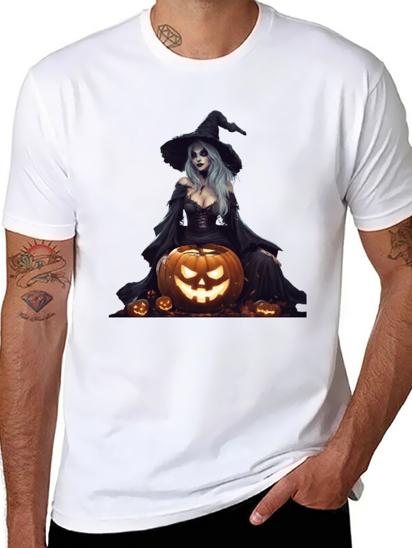 Witch & Pumpkin Graphic Tee - Halloween Shirt