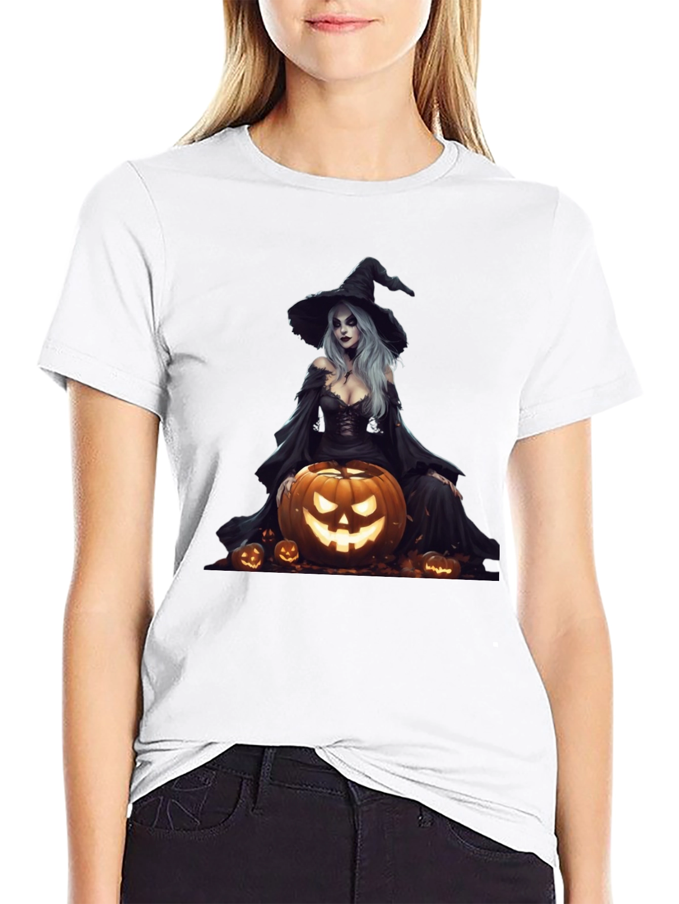 Witch & Pumpkin Graphic Tee - Halloween Shirt