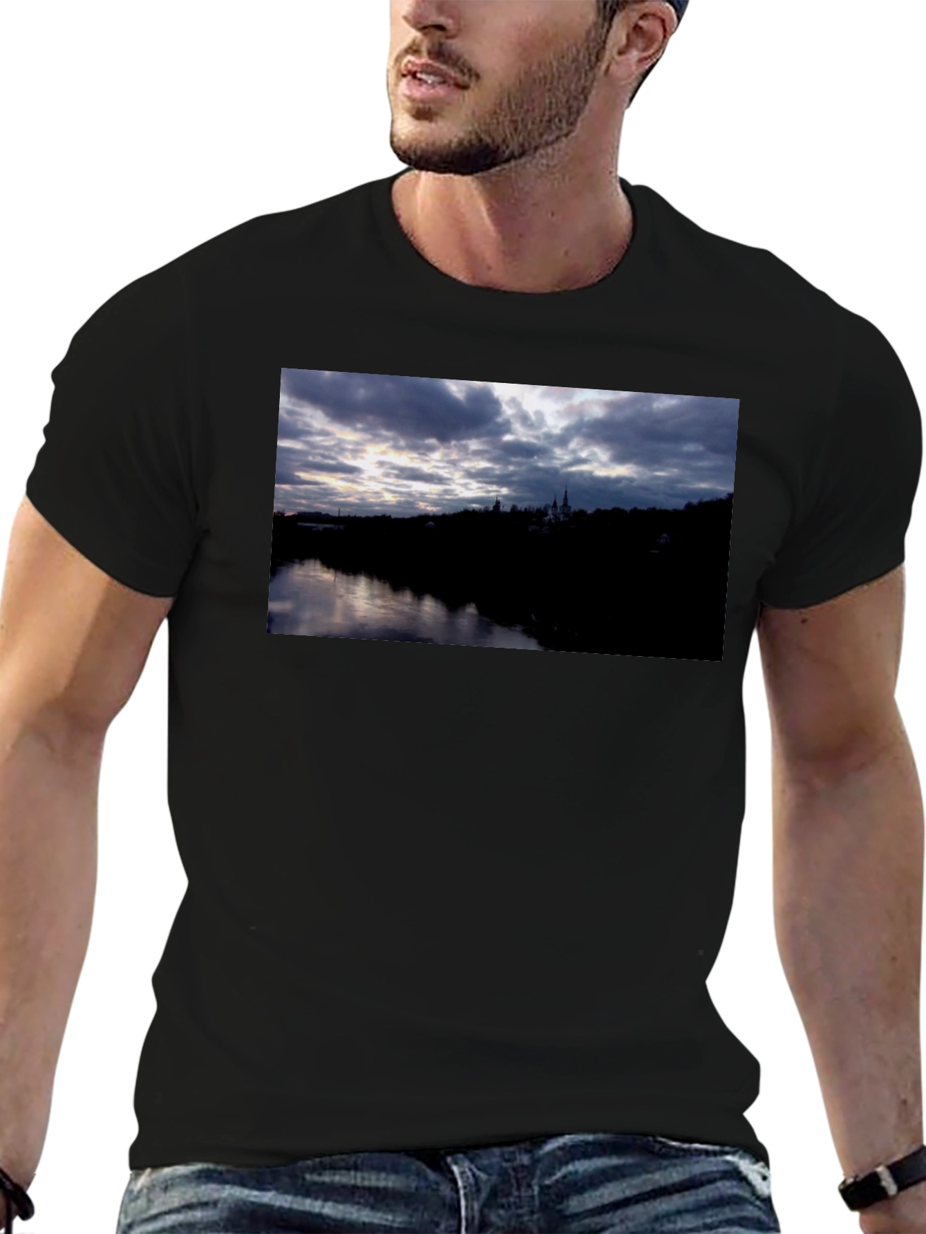 River View Graphic Tee - Black Cotton Comfort