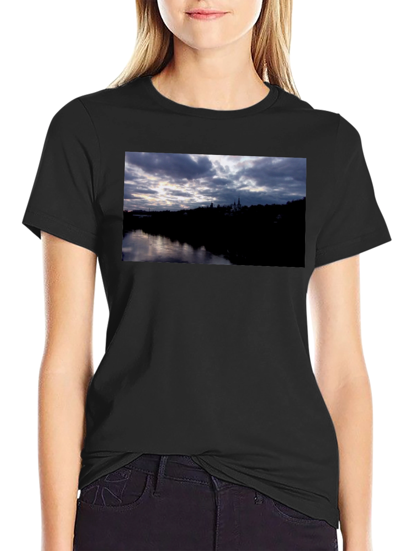 River View Graphic Tee - Black Cotton Comfort