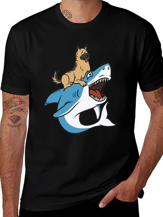 Dog Riding Shark Graphic Tee - Unique Animal Lover Shirt