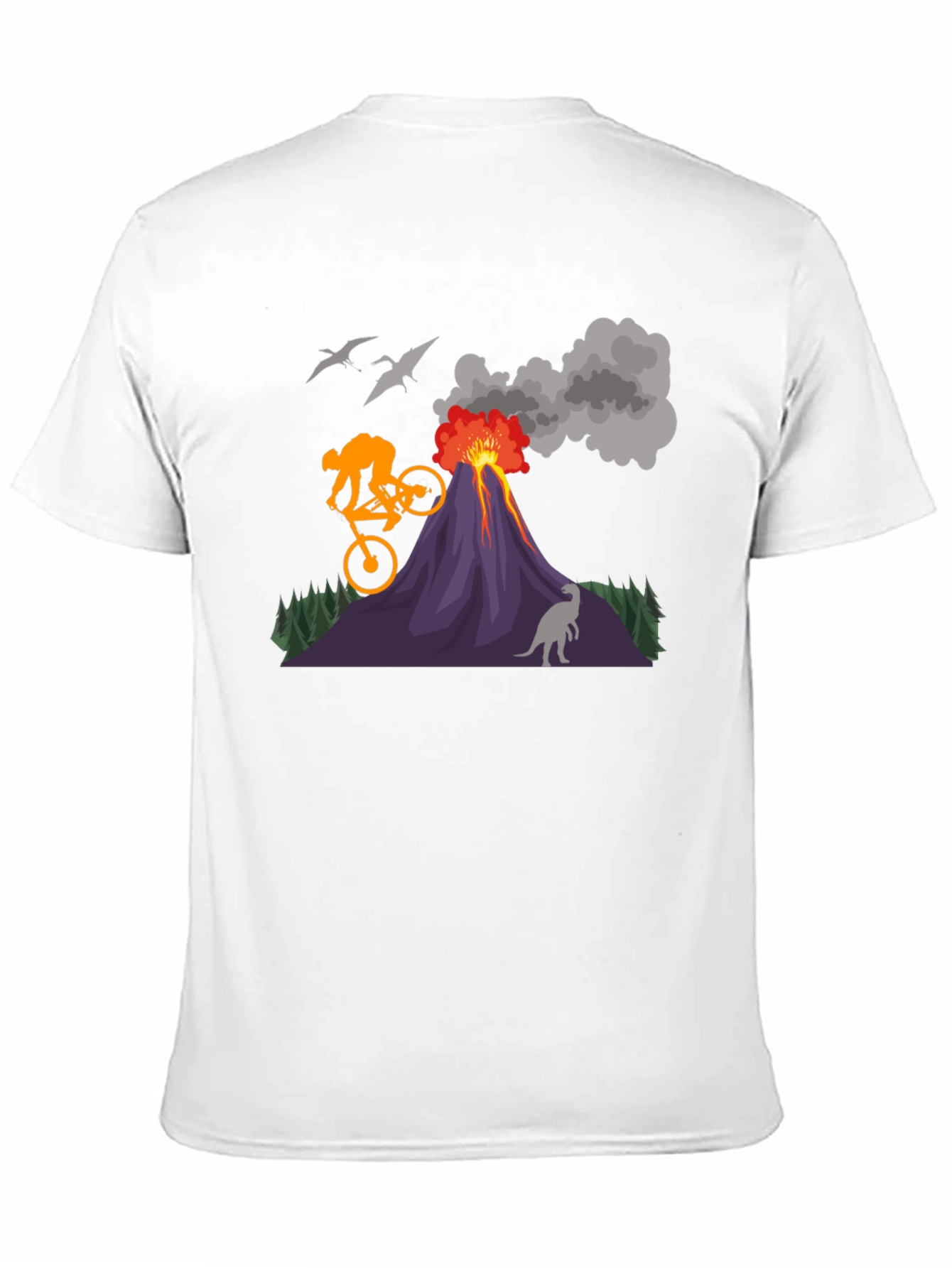 Volcano Bike Ride T-Shirt - Dinosaur & Adventure Design