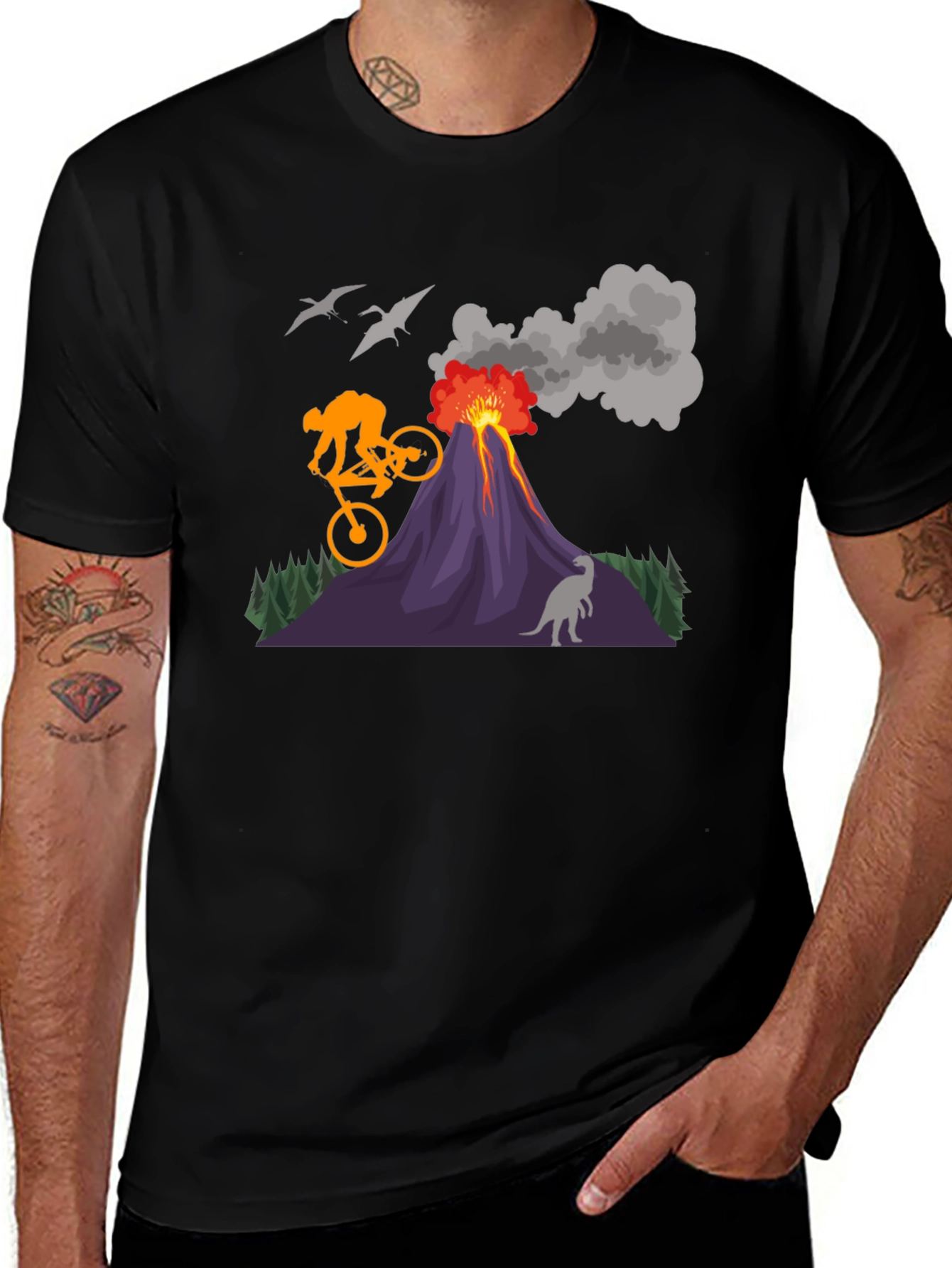 Volcano Bike Ride T-Shirt - Dinosaur & Adventure Design