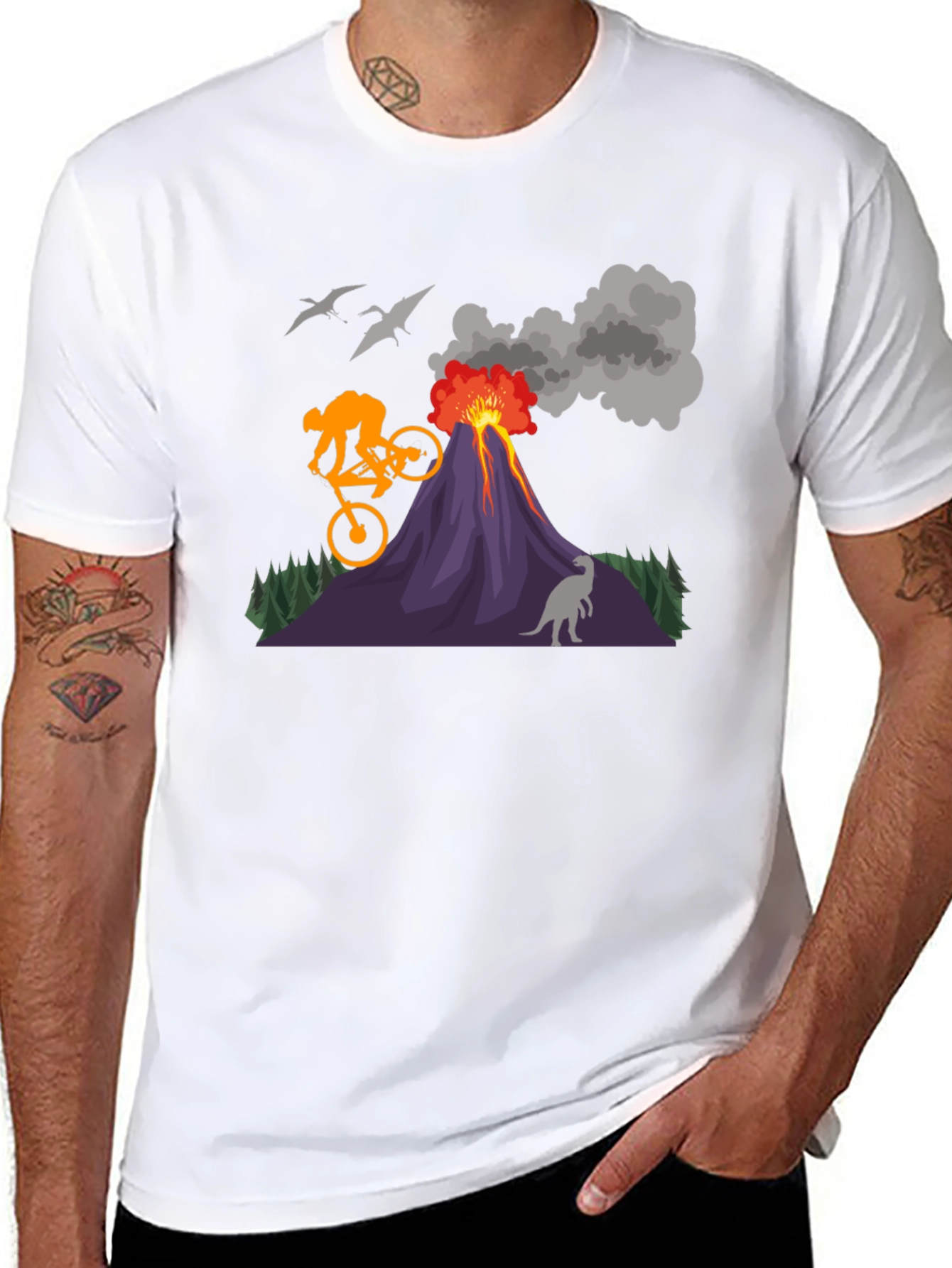 Volcano Bike Ride T-Shirt - Dinosaur & Adventure Design