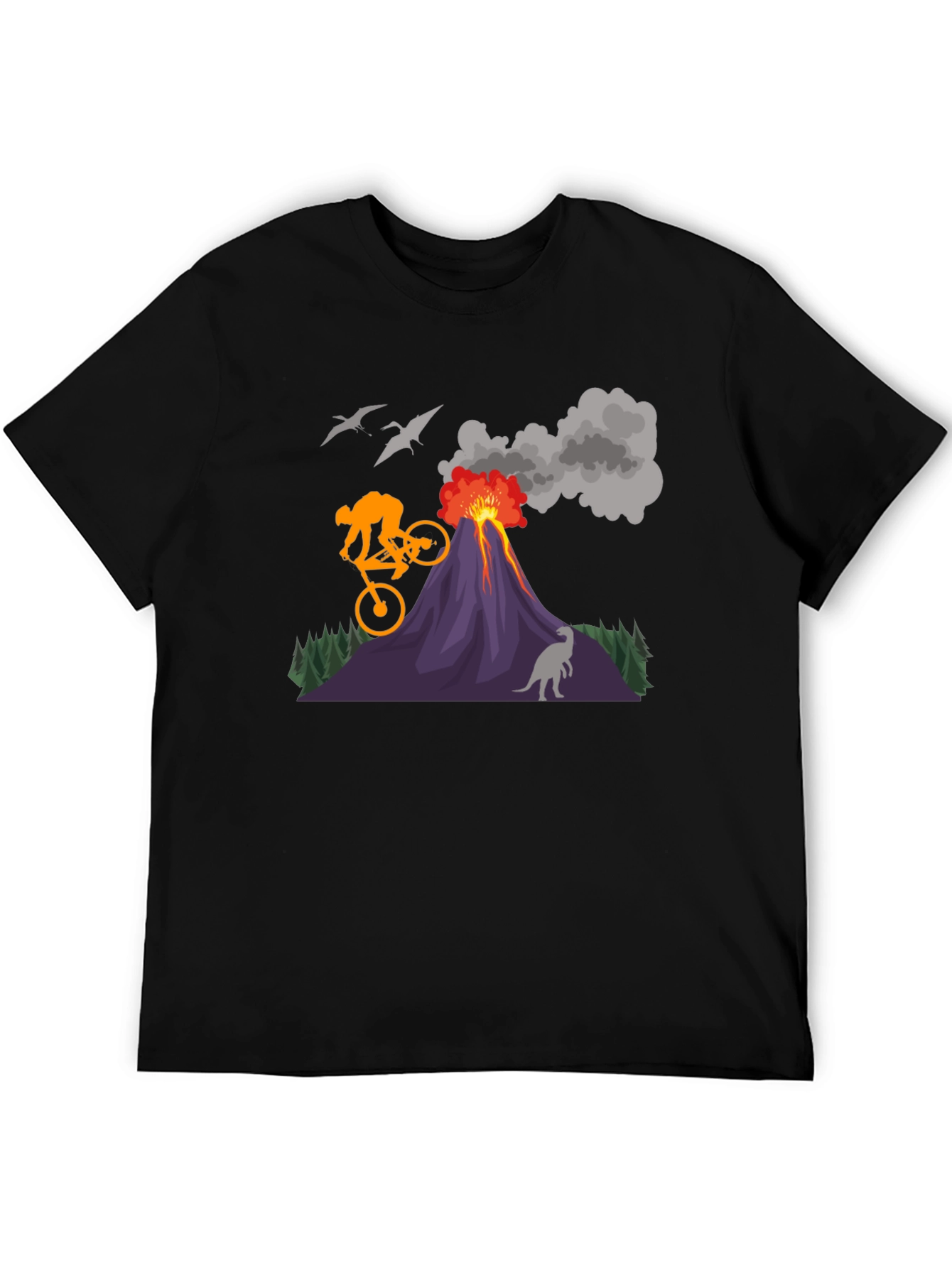 Volcano Bike Ride T-Shirt - Dinosaur & Adventure Design