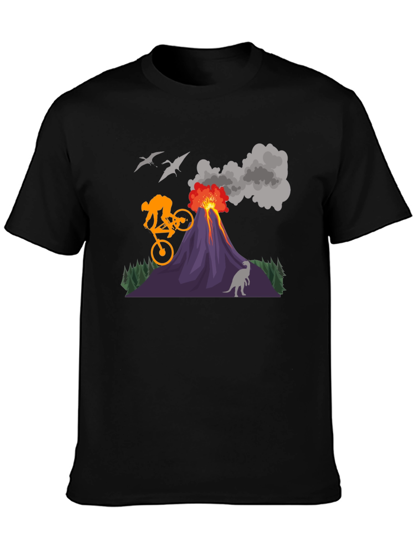 Volcano Bike Ride T-Shirt - Dinosaur & Adventure Design