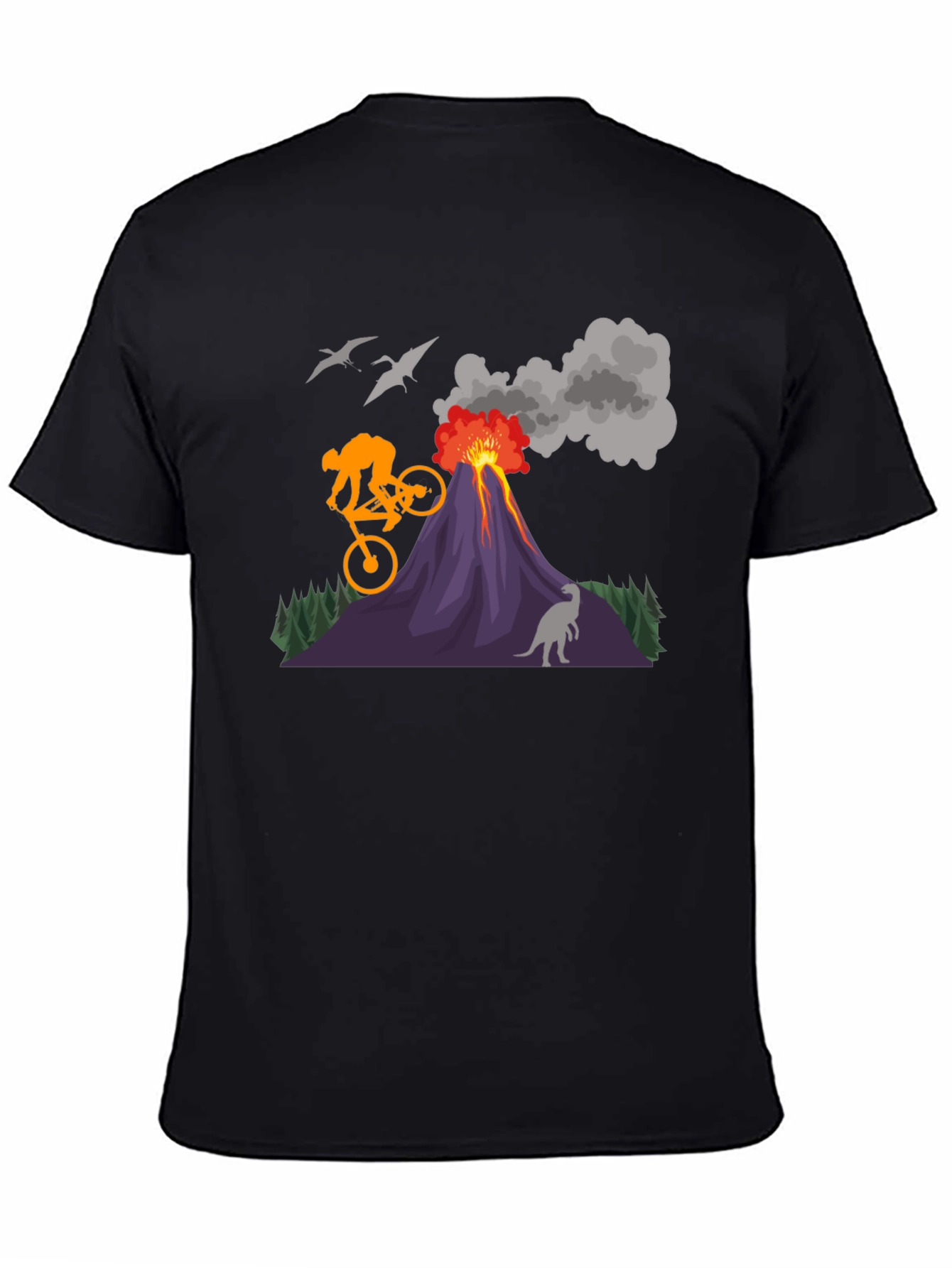 Volcano Bike Ride T-Shirt - Dinosaur & Adventure Design