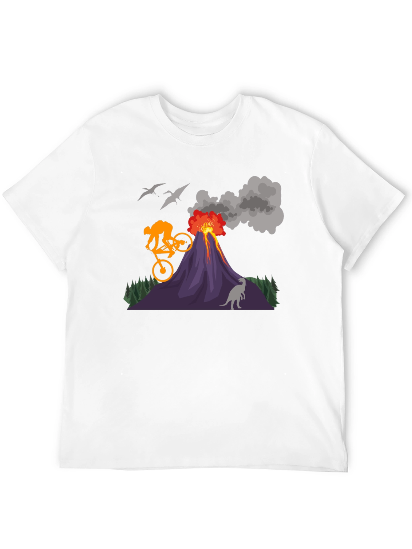 Volcano Bike Ride T-Shirt - Dinosaur & Adventure Design