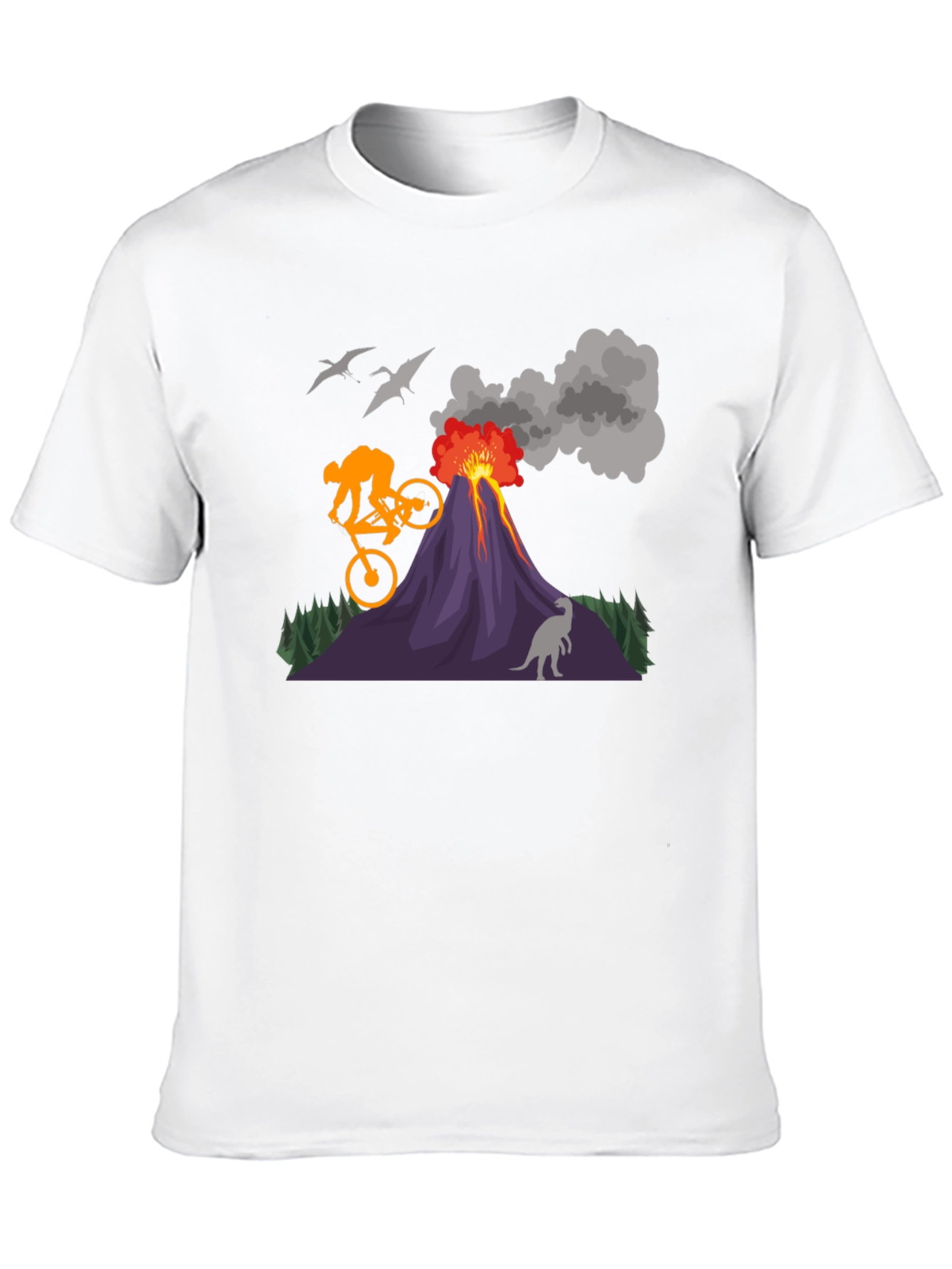 Volcano Bike Ride T-Shirt - Dinosaur & Adventure Design