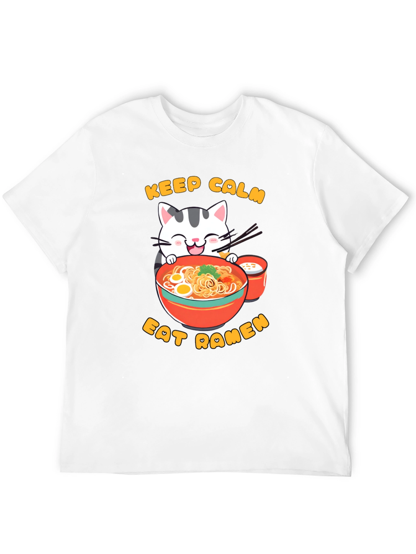 Keep Calm Eat Ramen Cat Graphic T-Shirt