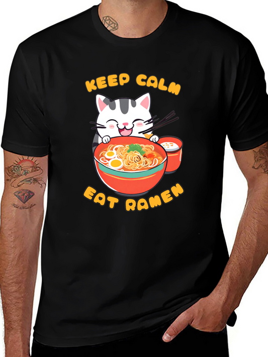 Keep Calm Eat Ramen Cat Graphic T-Shirt