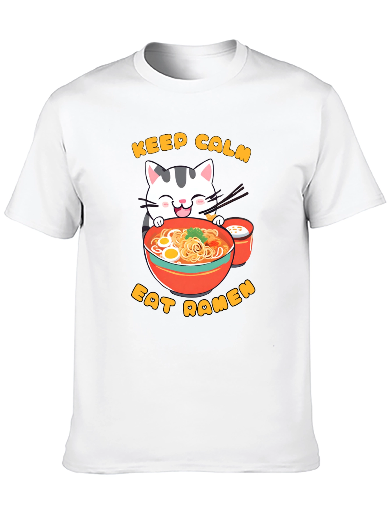 Keep Calm Eat Ramen Cat Graphic T-Shirt