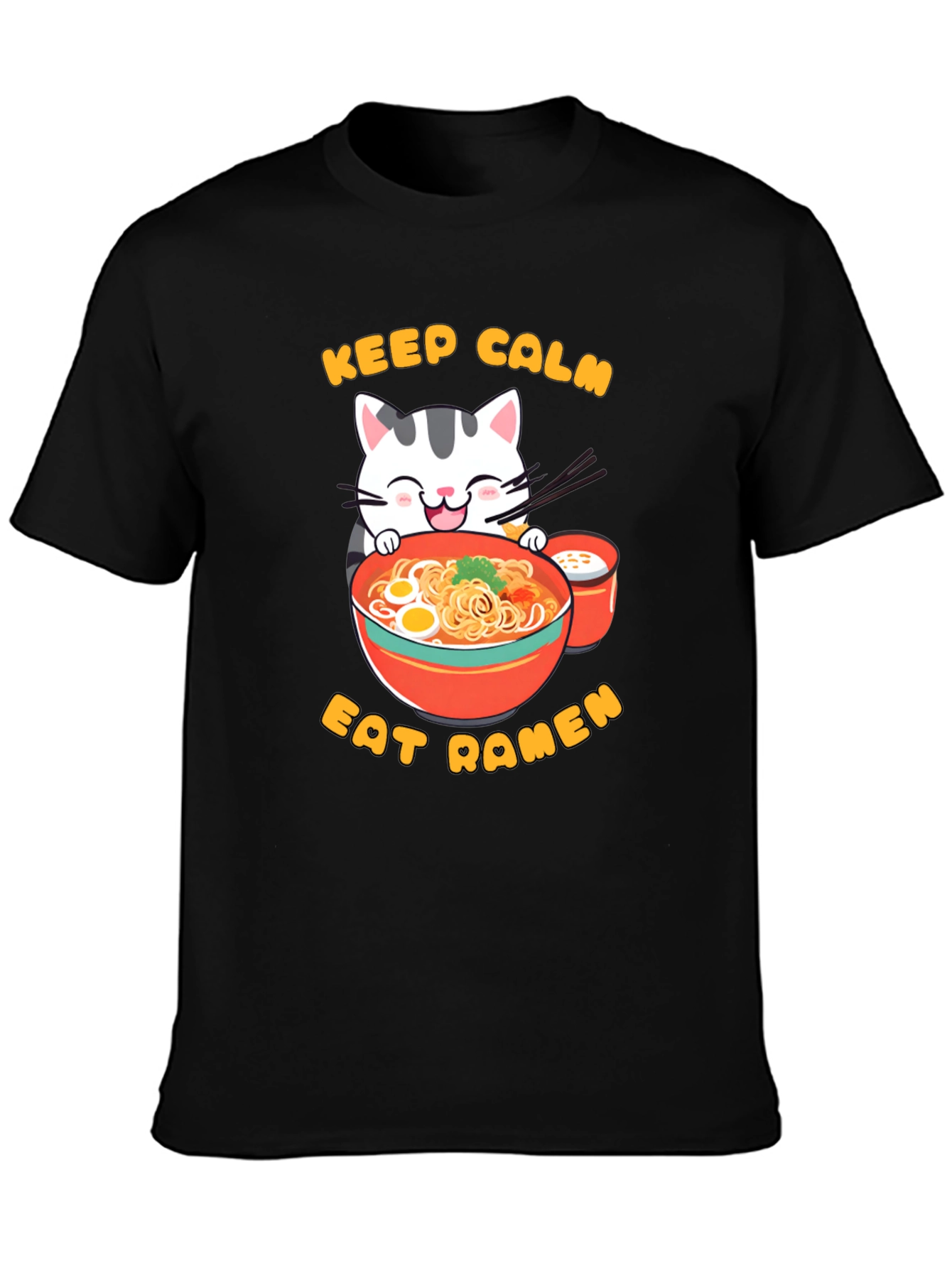 Keep Calm Eat Ramen Cat Graphic T-Shirt