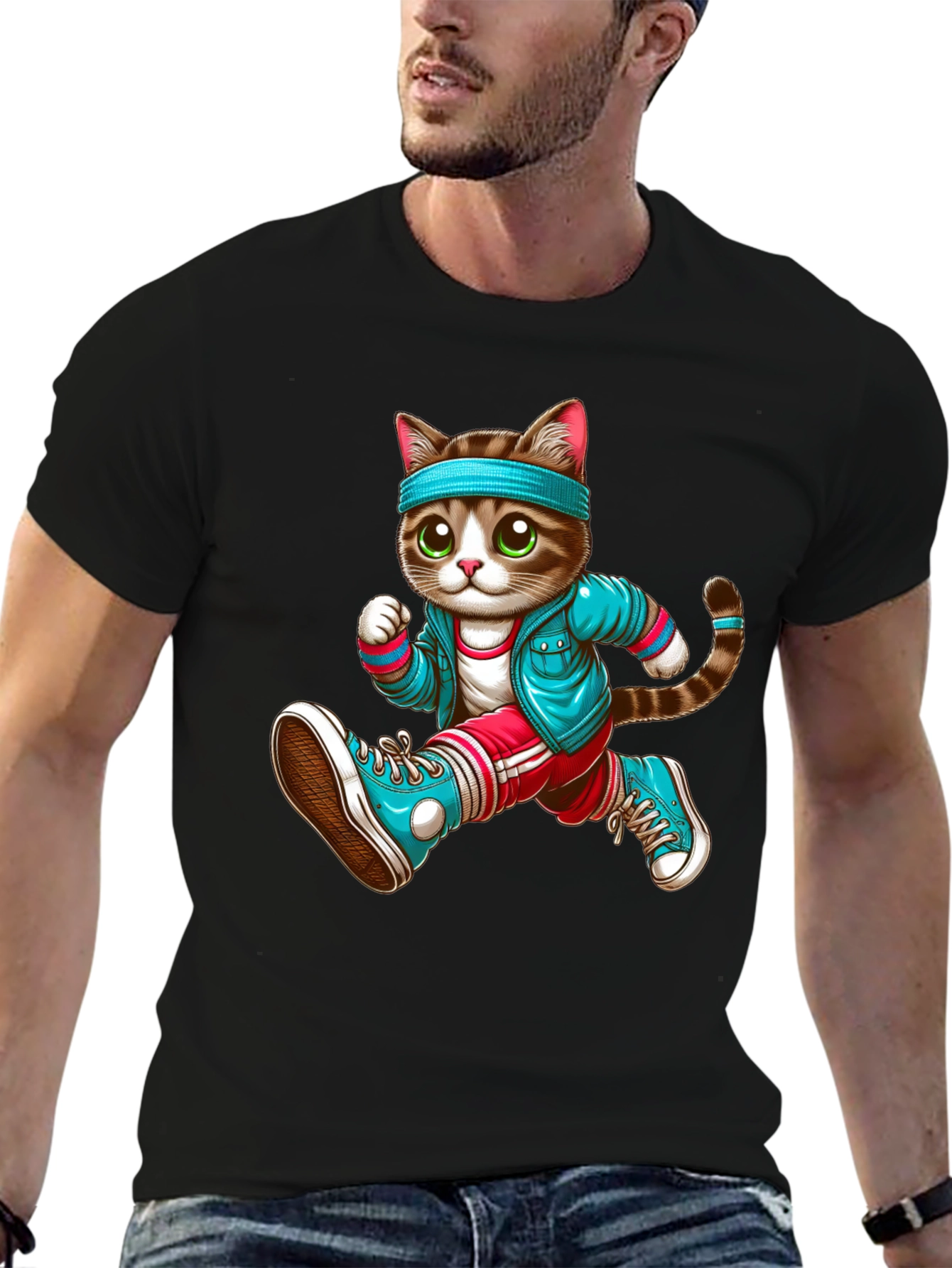 Running Cat Graphic Tee - Unisex Black T-Shirt