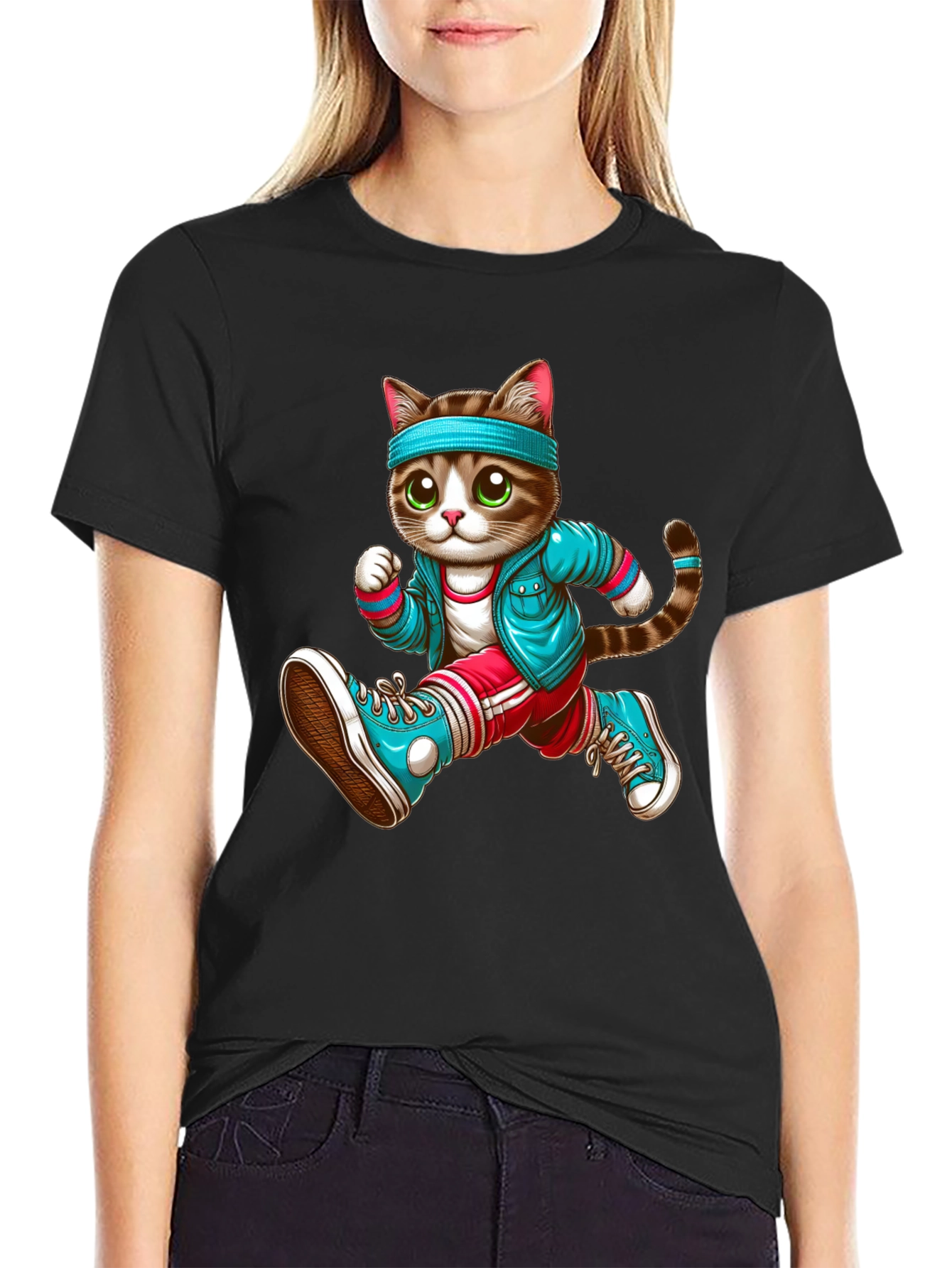 Running Cat Graphic Tee - Unisex Black T-Shirt