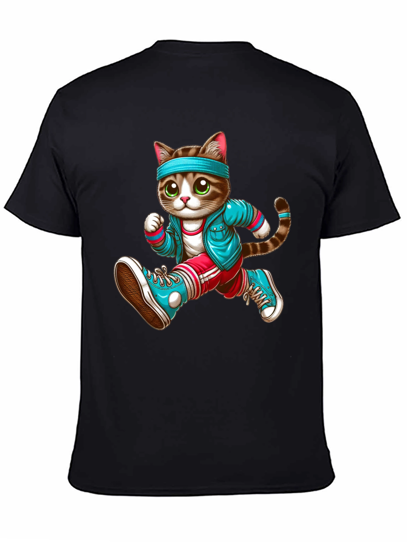 Running Cat Graphic Tee - Unisex Black T-Shirt