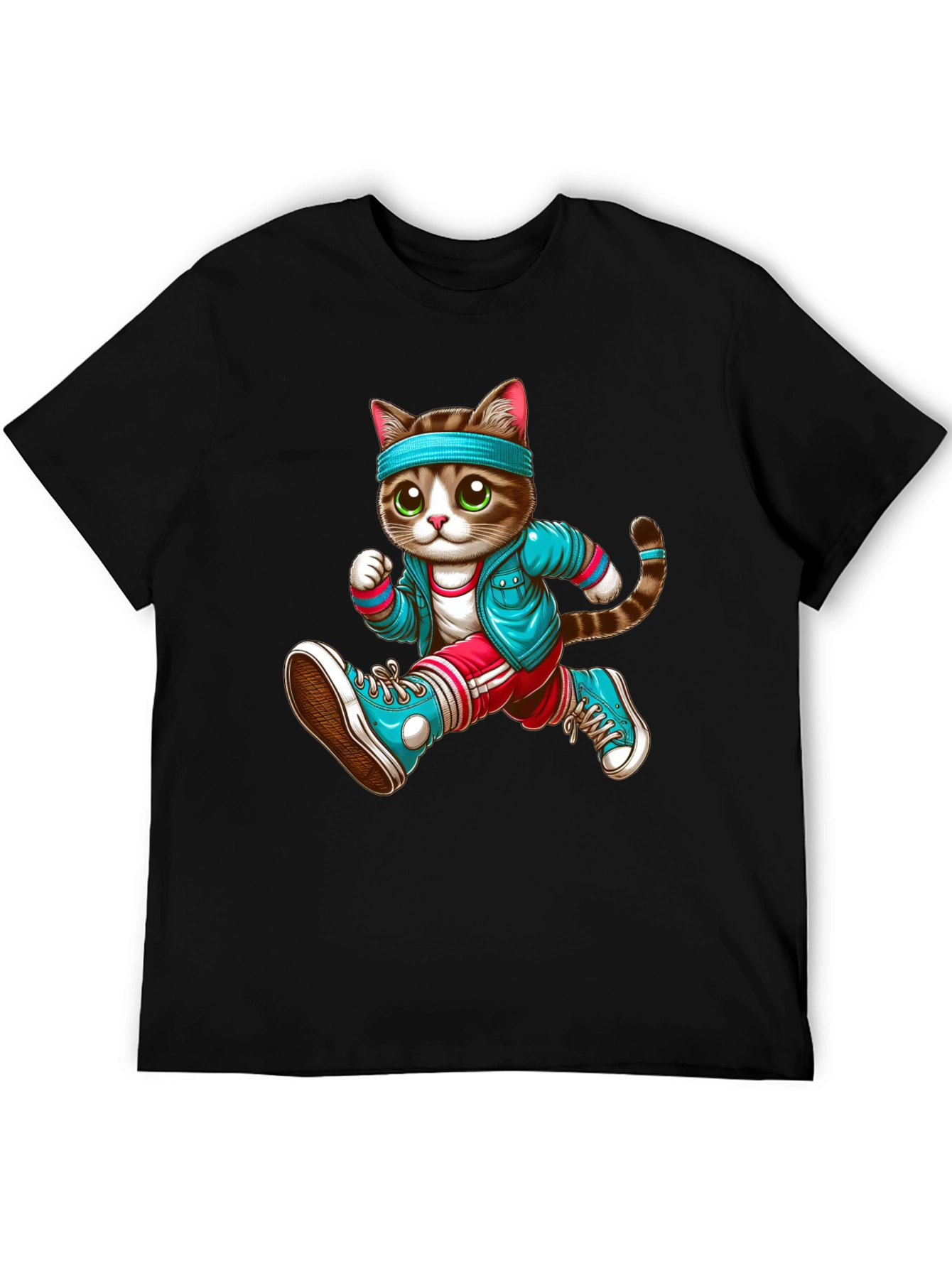 Running Cat Graphic Tee - Unisex Black T-Shirt