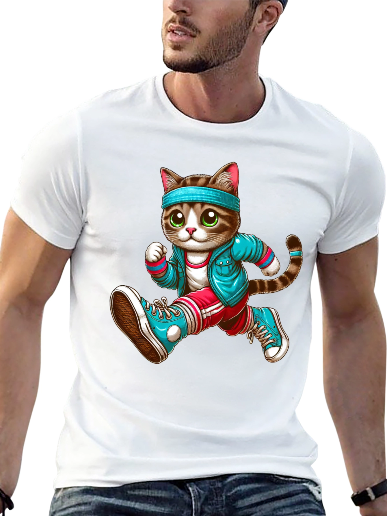 Running Cat Graphic Tee - Unisex Black T-Shirt