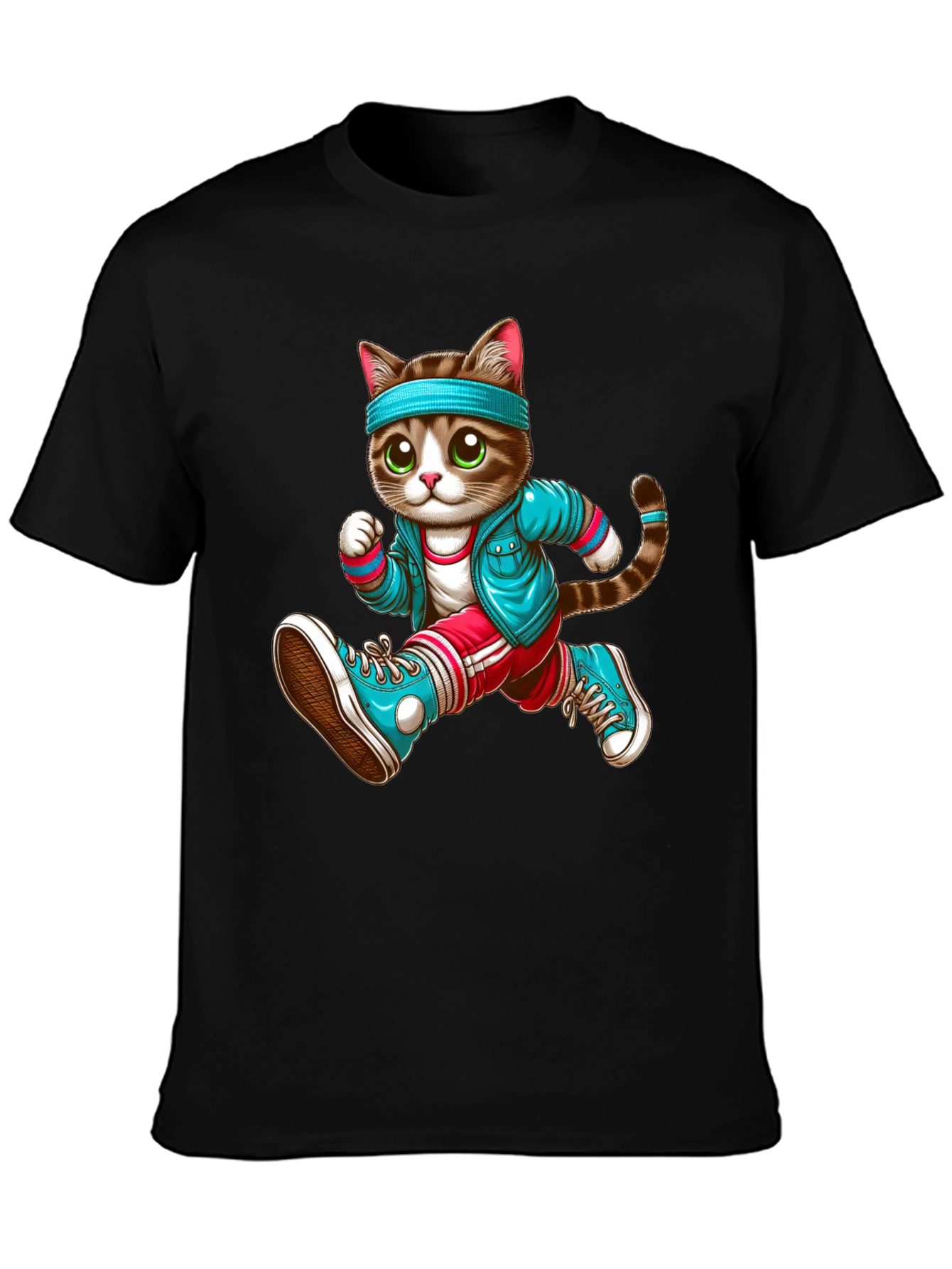Running Cat Graphic Tee - Unisex Black T-Shirt