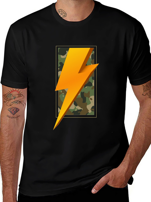 Lightning Bolt Camo Graphic Tee - Black Casual T-Shirt