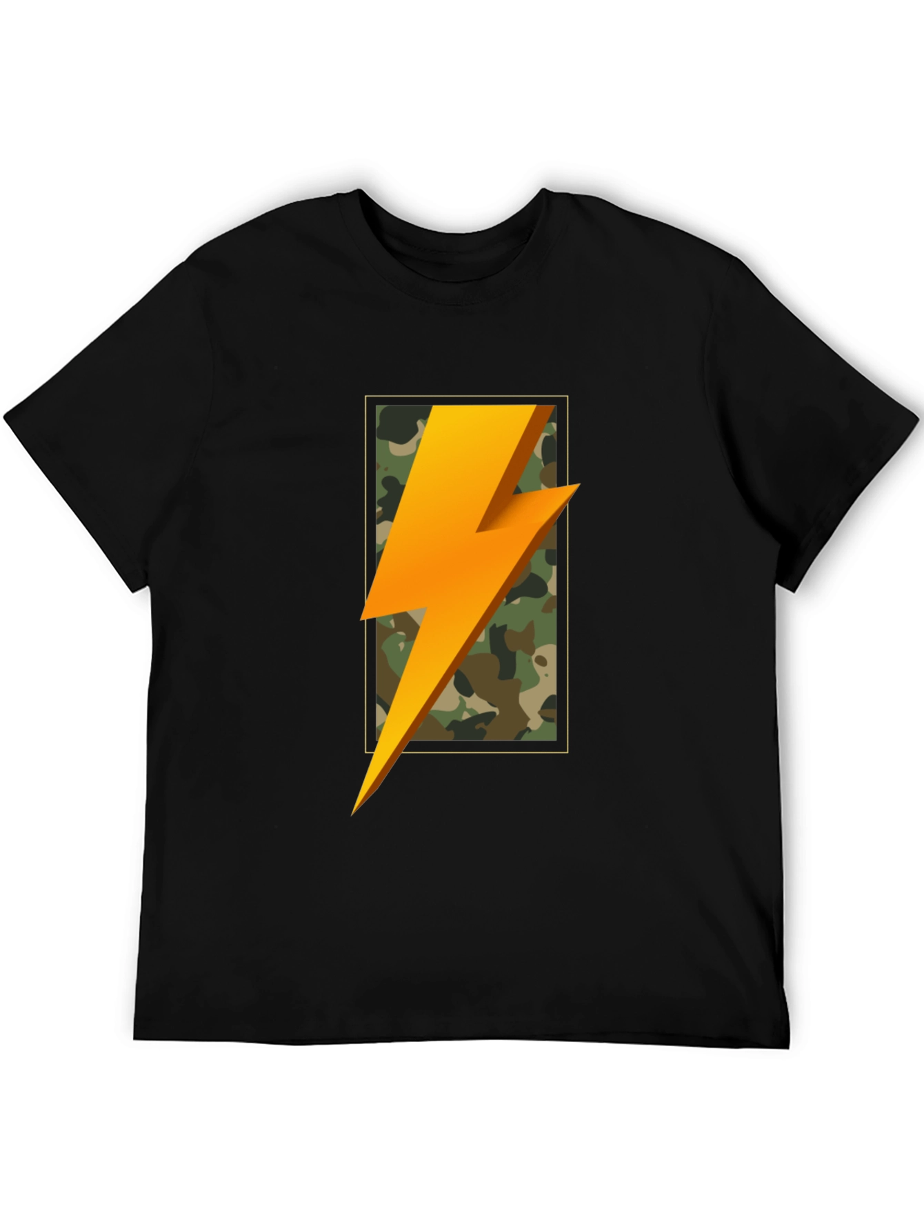 Lightning Bolt Camo Graphic Tee - Black Casual T-Shirt