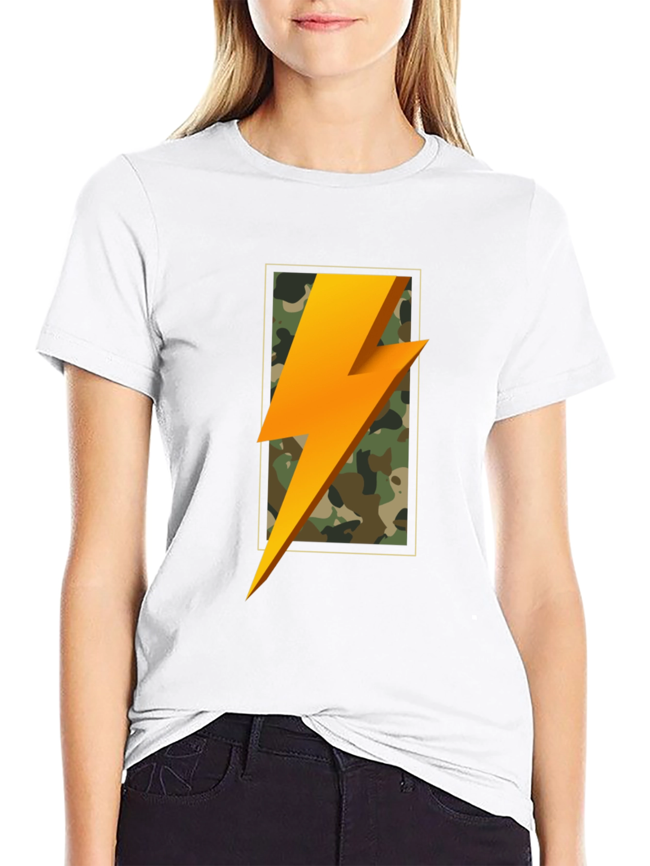 Lightning Bolt Camo Graphic Tee - Black Casual T-Shirt