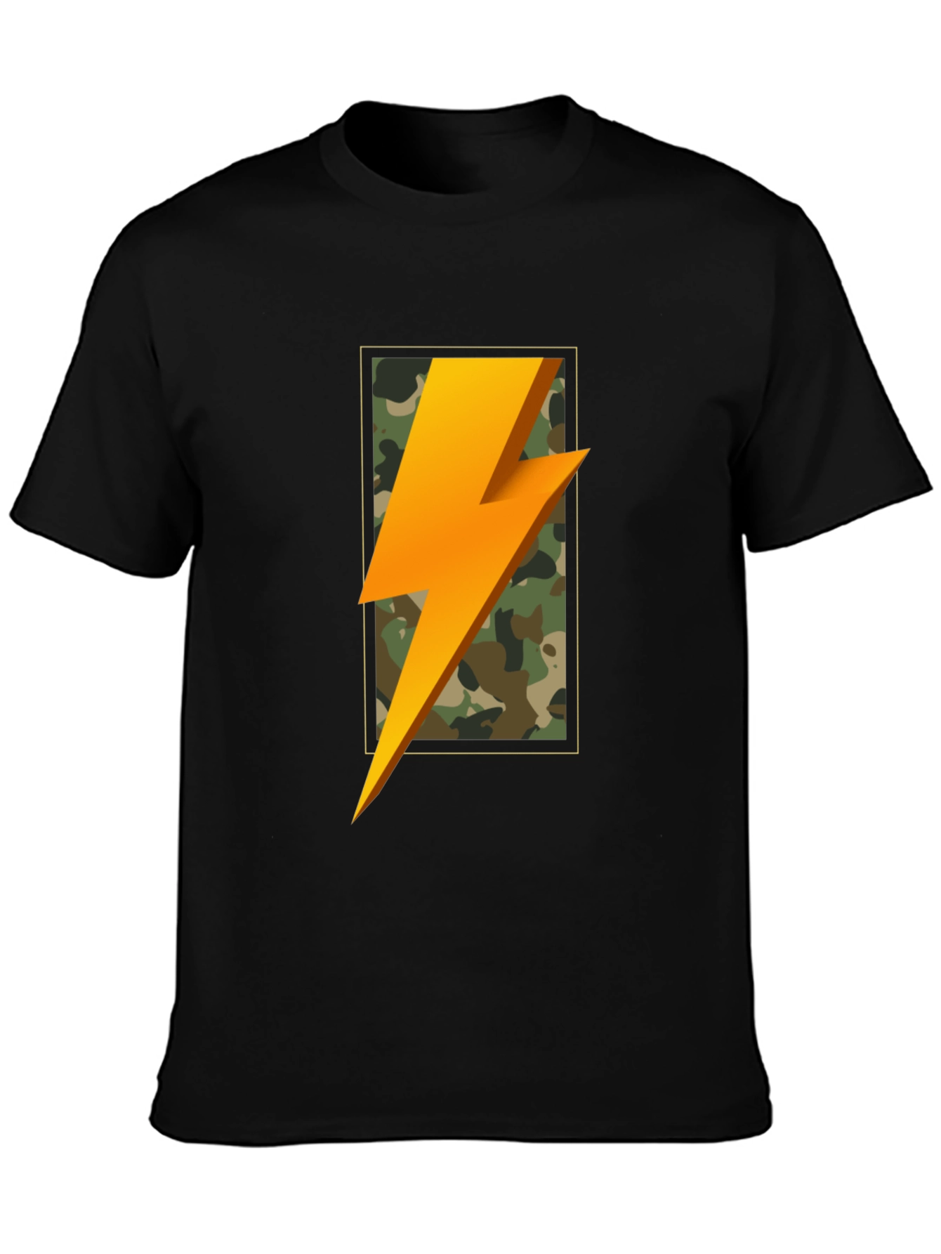 Lightning Bolt Camo Graphic Tee - Black Casual T-Shirt