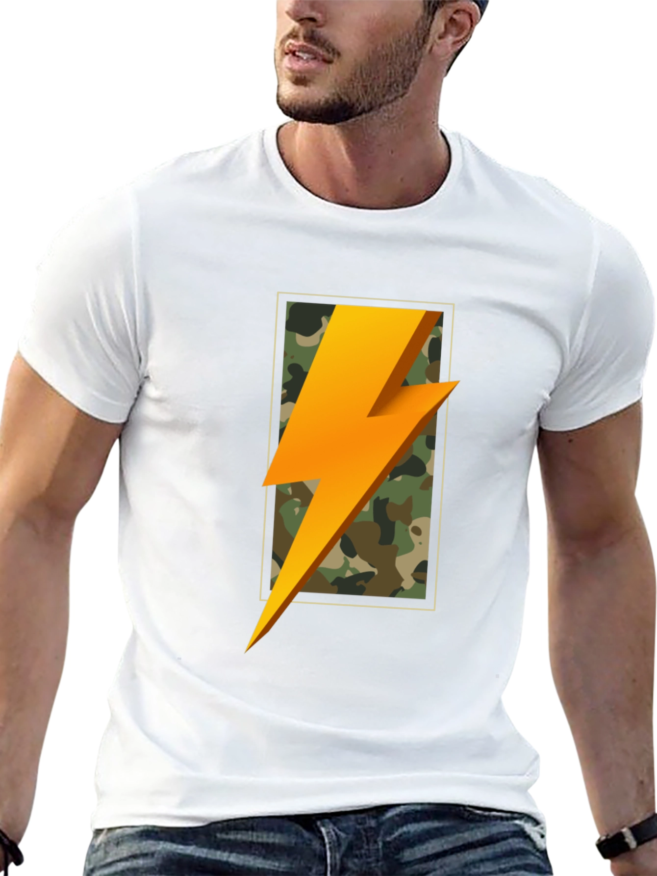 Lightning Bolt Camo Graphic Tee - Black Casual T-Shirt